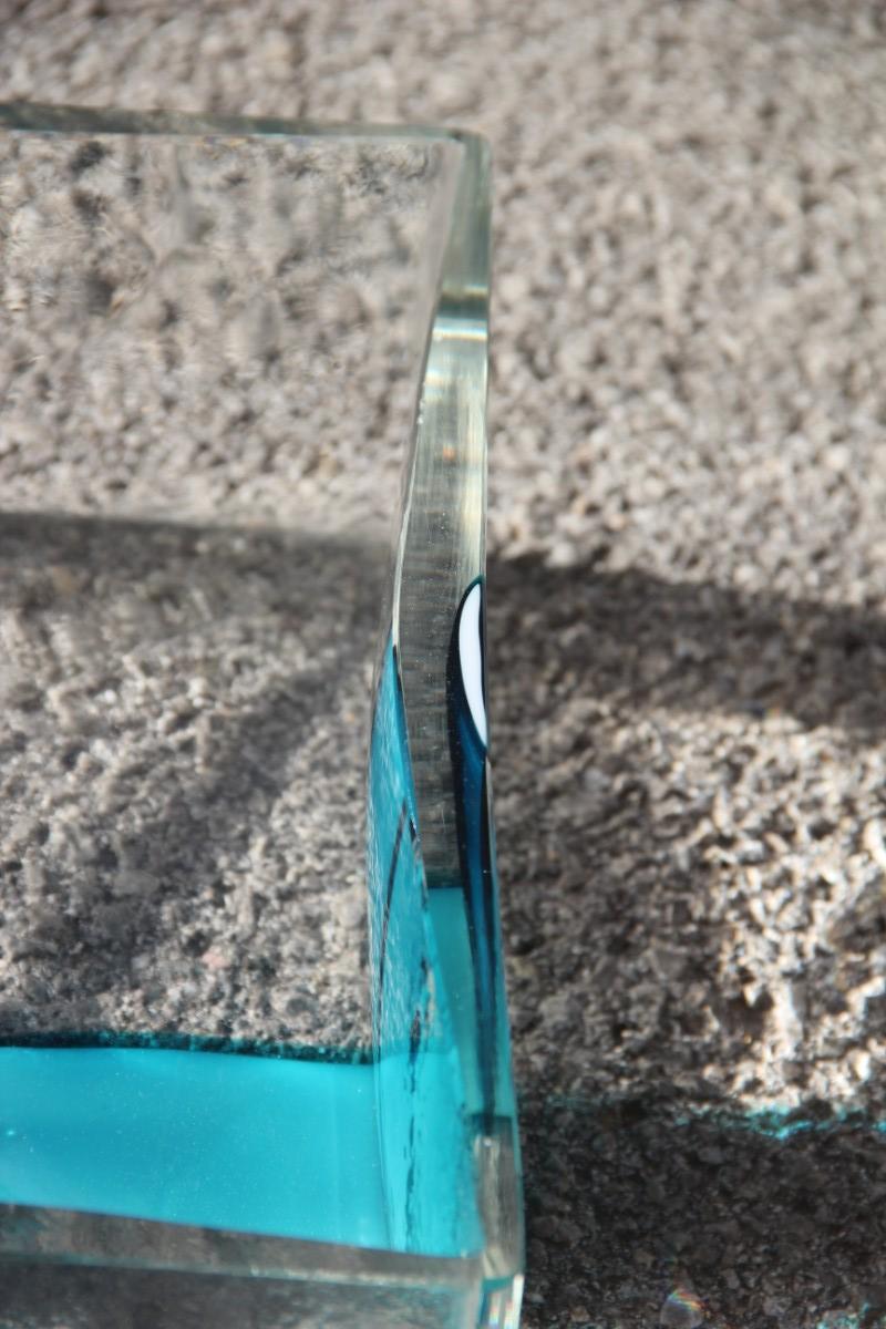 Mid-Century Modern Pierre Cardin for Venini 1970 Square Transparent Murano Bowl Light Blue Glass For Sale