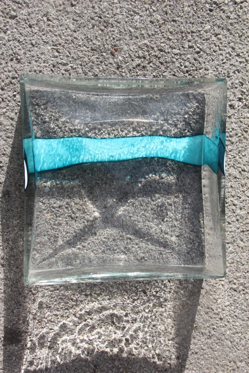Late 20th Century Pierre Cardin for Venini 1970 Square Transparent Murano Bowl Light Blue Glass For Sale