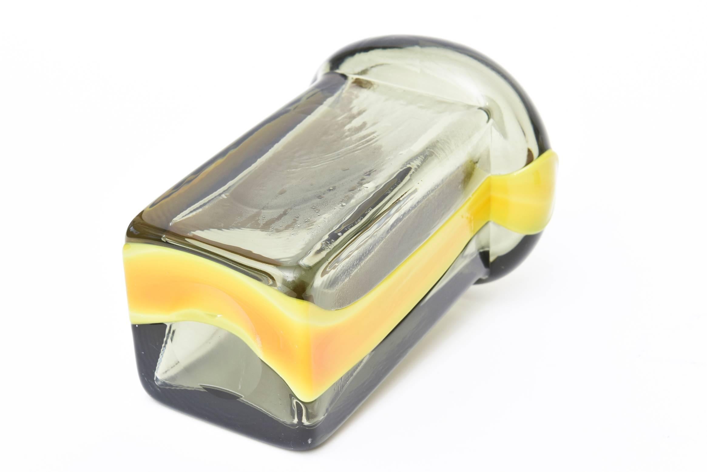 Pierre Cardin for Venini Italian Gray and Yellow Glass Decanter/ Barware  4