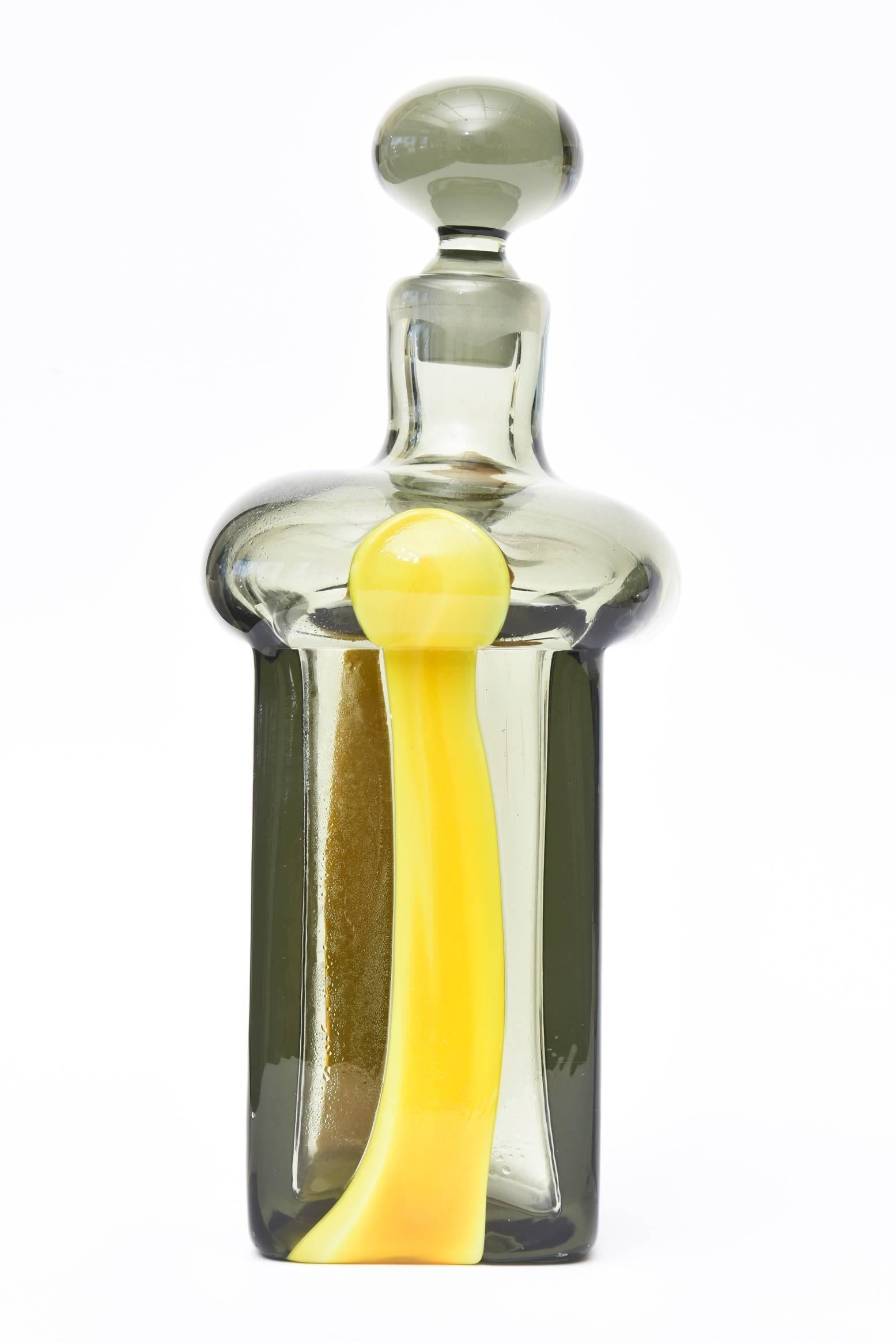 Pierre Cardin for Venini Italian Gray and Yellow Glass Decanter/ Barware  6