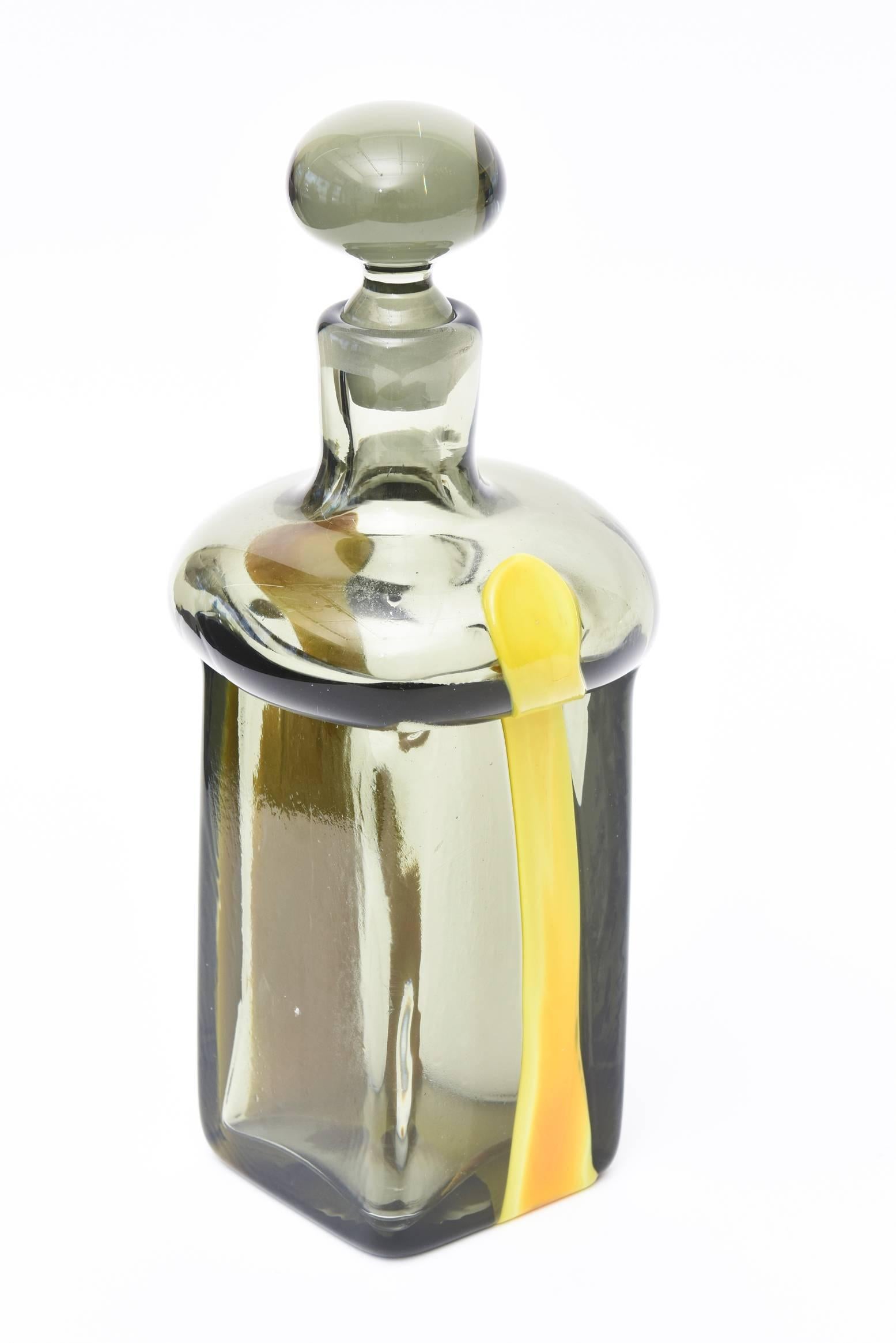 Modern Pierre Cardin for Venini Italian Gray and Yellow Glass Decanter/ Barware 