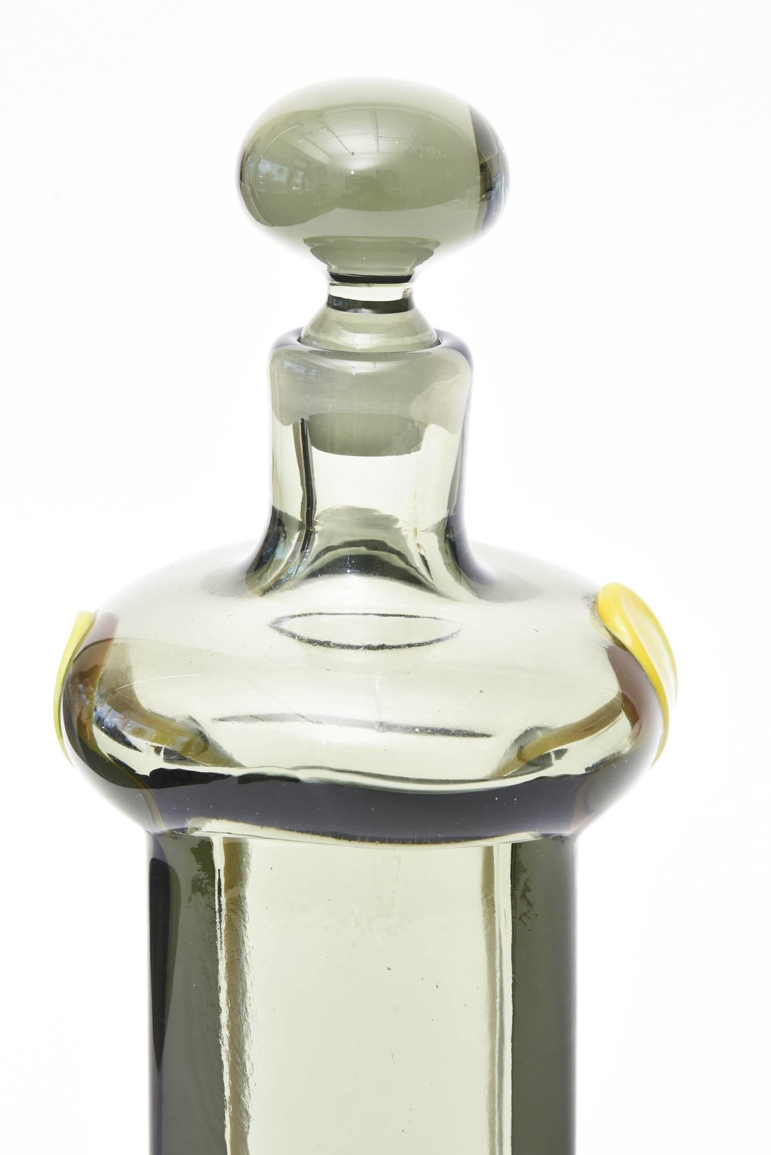 European Pierre Cardin for Venini Italian Gray and Yellow Glass Decanter/ Barware 