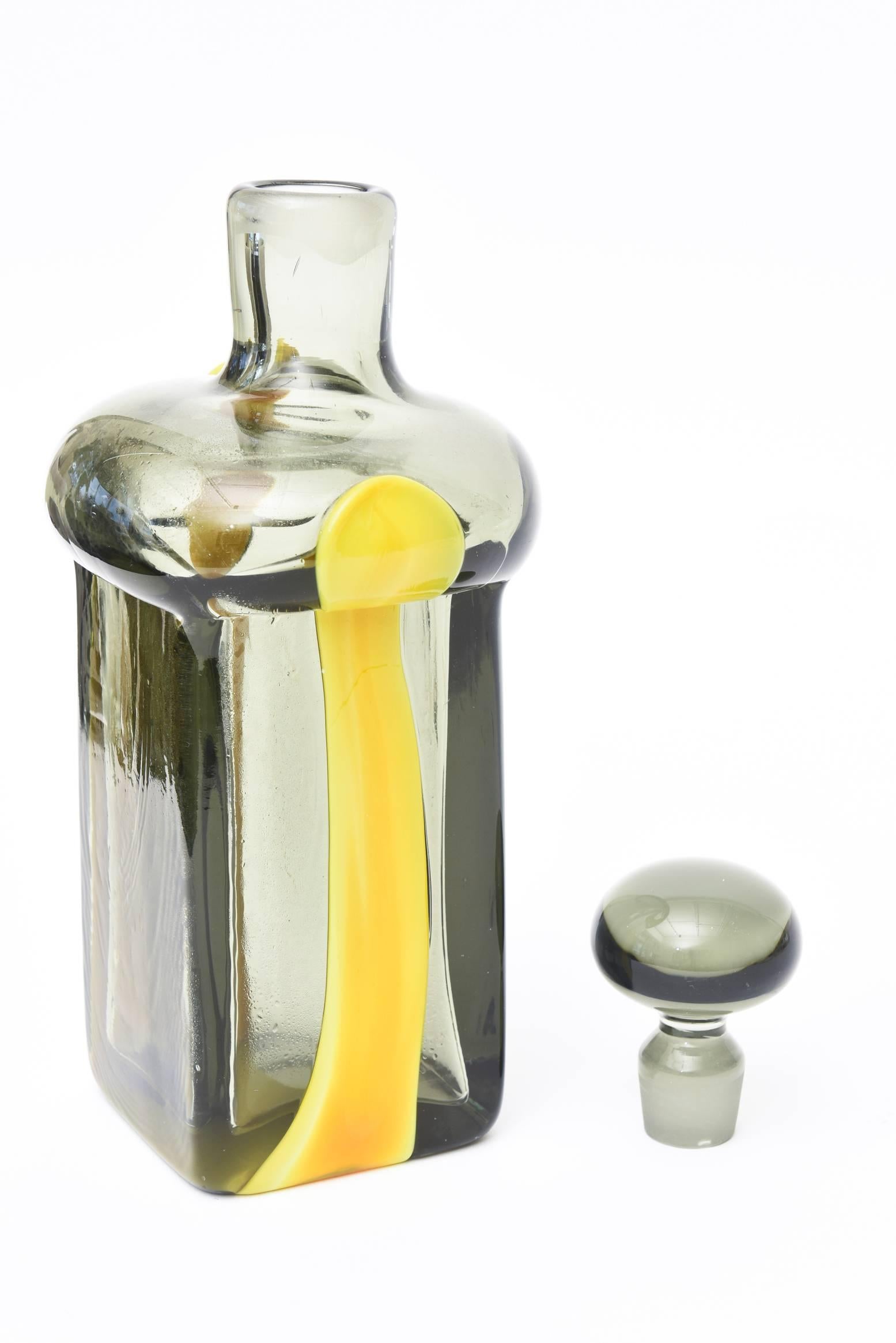 Pierre Cardin for Venini Italian Gray and Yellow Glass Decanter/ Barware  1