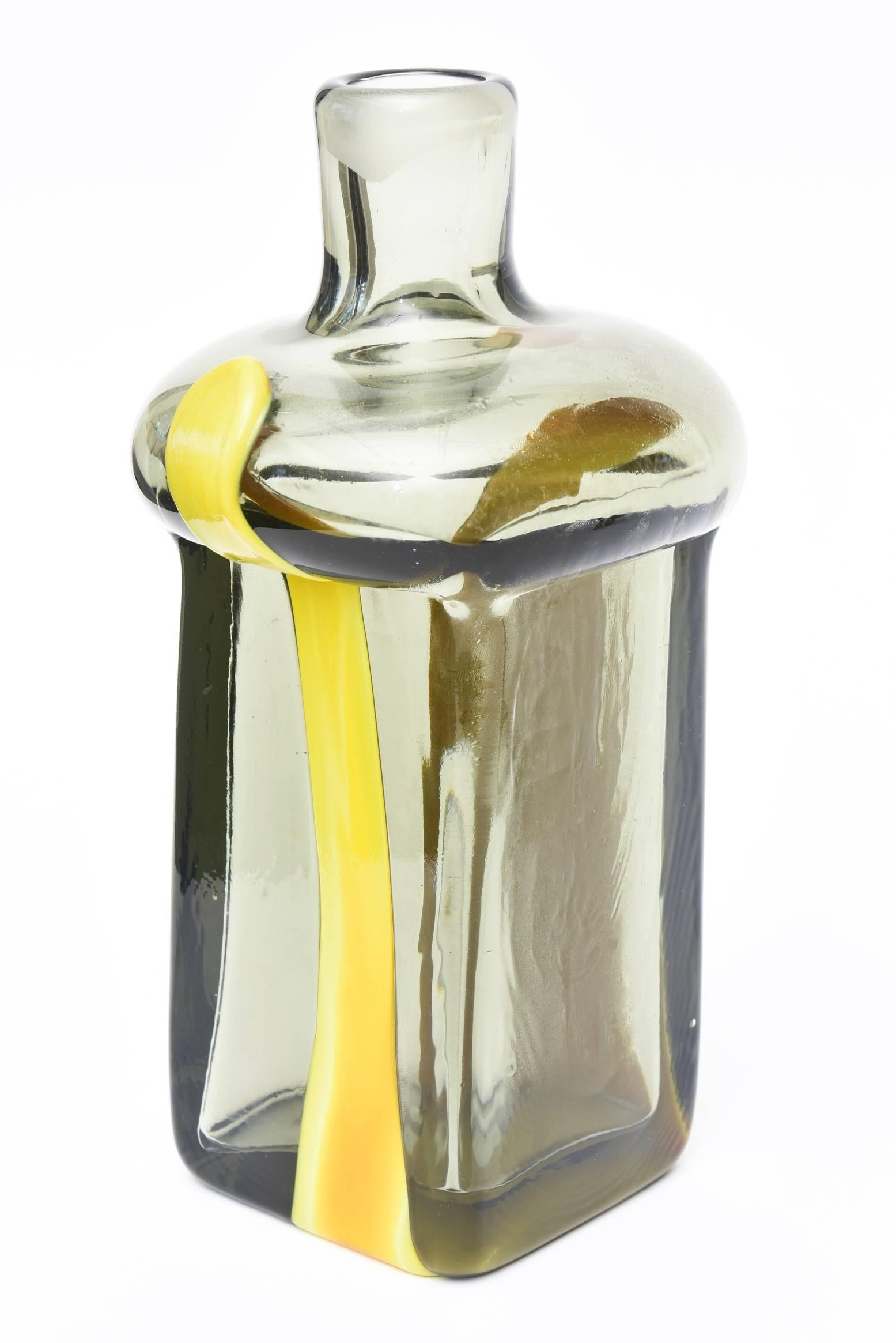 Pierre Cardin for Venini Italian Gray and Yellow Glass Decanter/ Barware  2