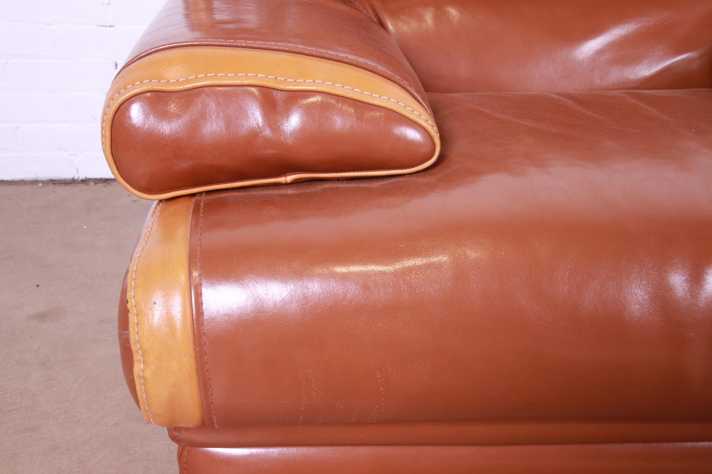 Pierre Cardin French Art Deco Oversized Leather Lounge Chairs, Pair 7