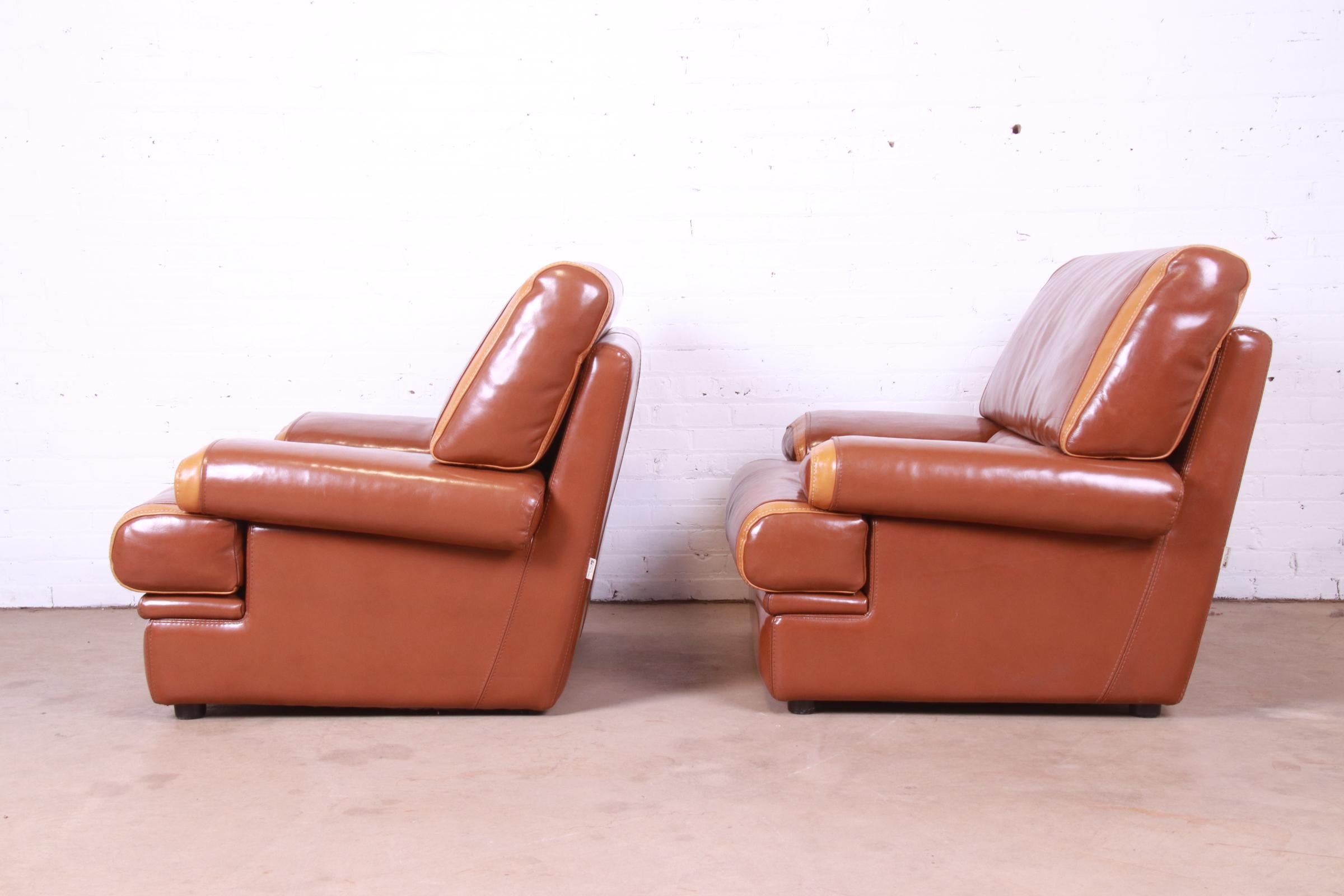 Pierre Cardin French Art Deco Oversized Leather Lounge Chairs, Pair 10