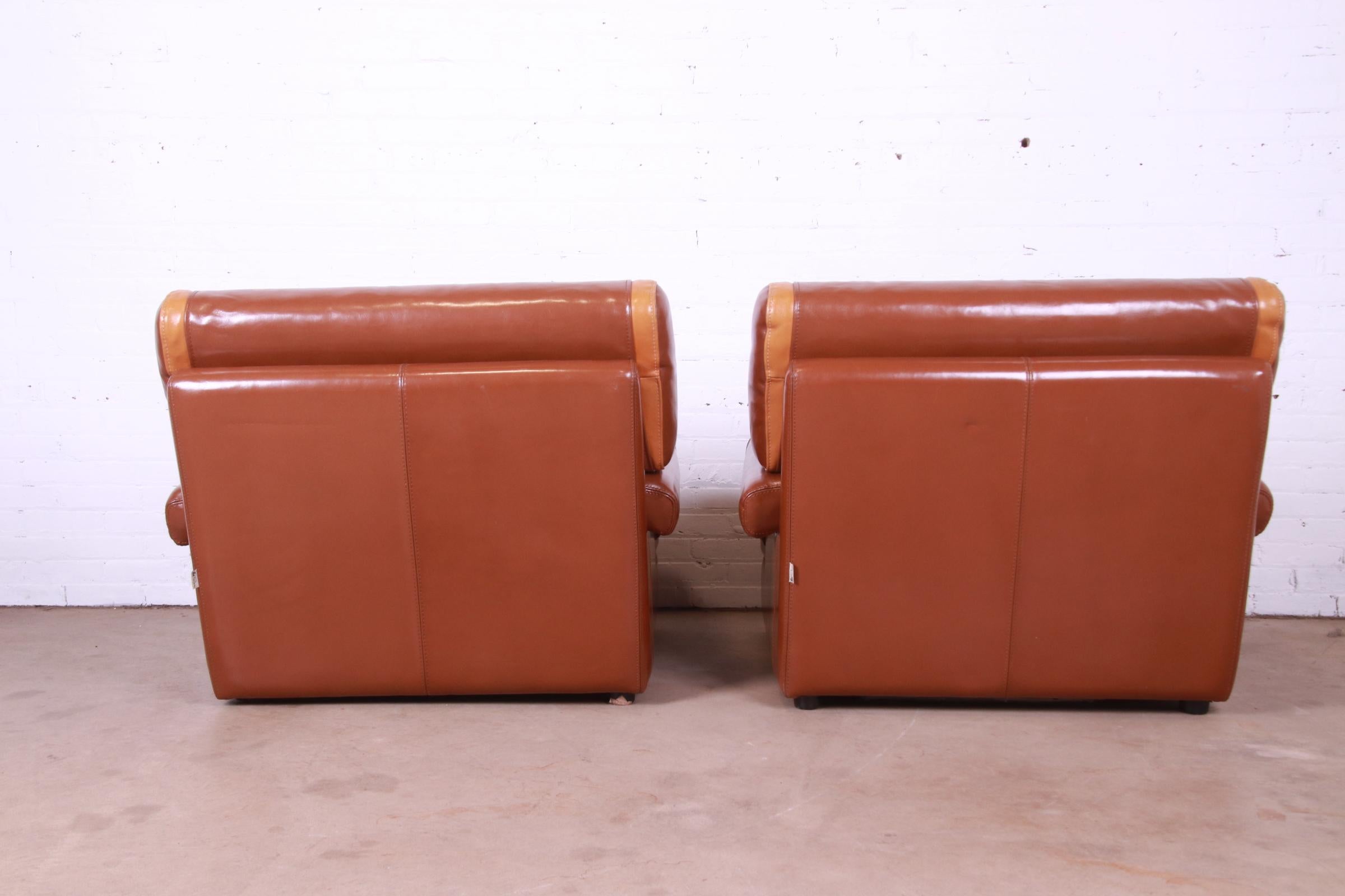 Pierre Cardin French Art Deco Oversized Leather Lounge Chairs, Pair 12