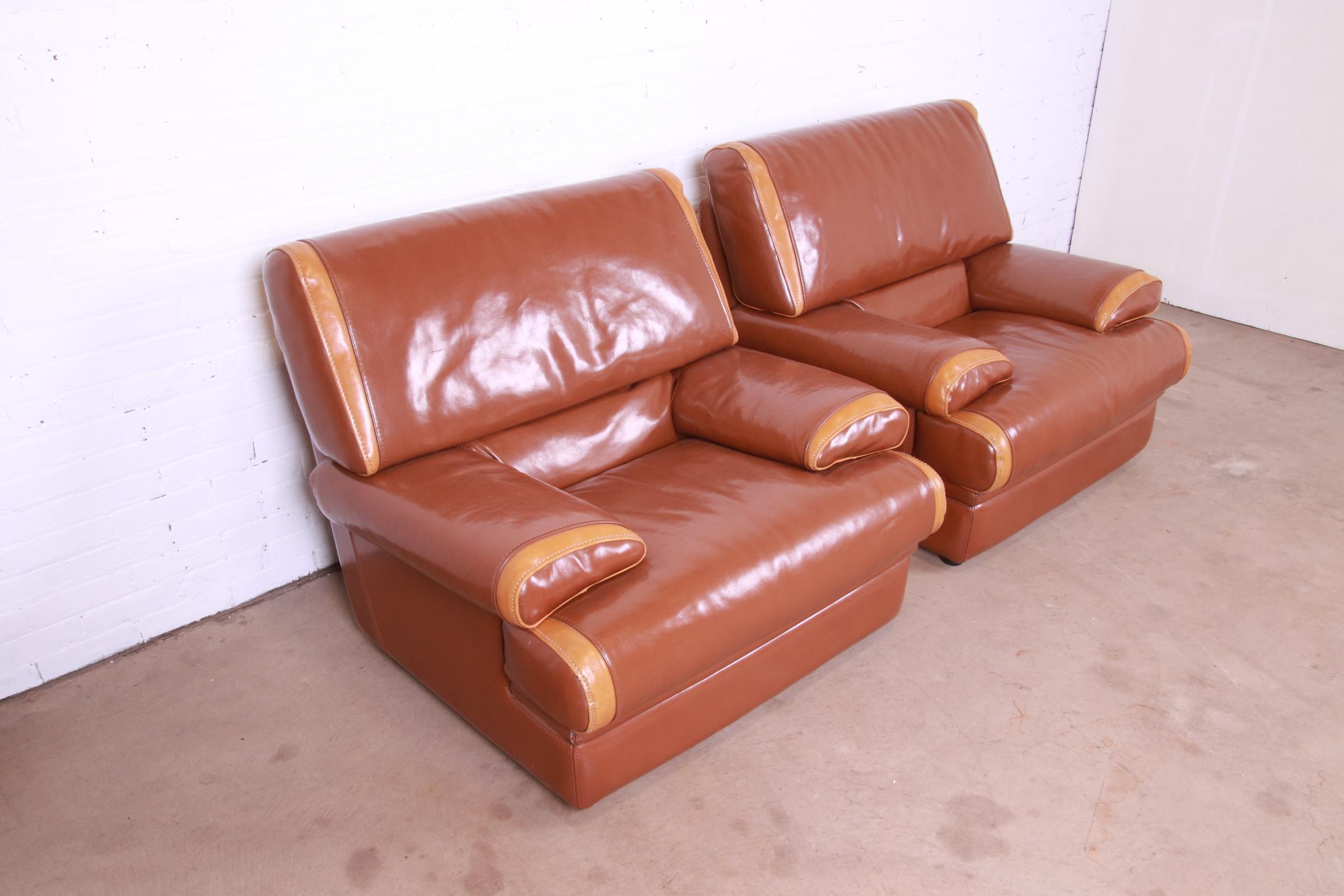 Pierre Cardin French Art Deco Oversized Leather Lounge Chairs, Pair 2
