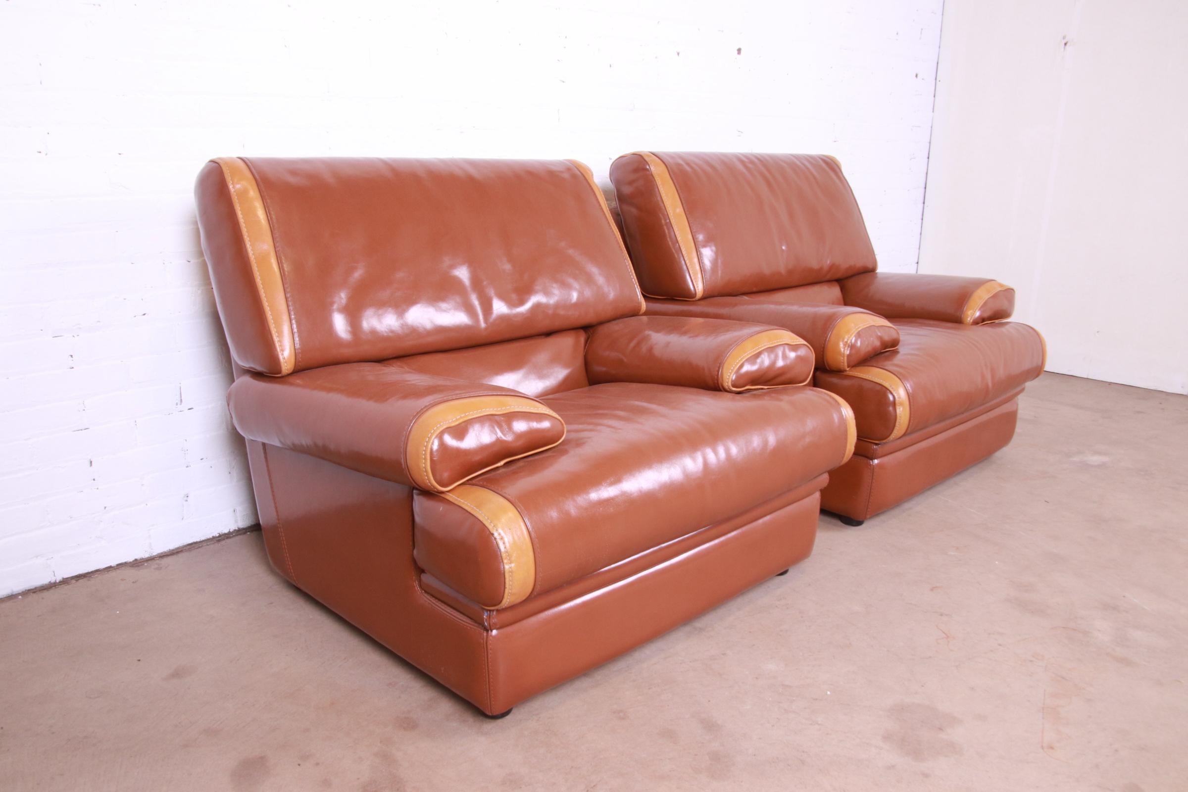 Pierre Cardin French Art Deco Oversized Leather Lounge Chairs, Pair 3