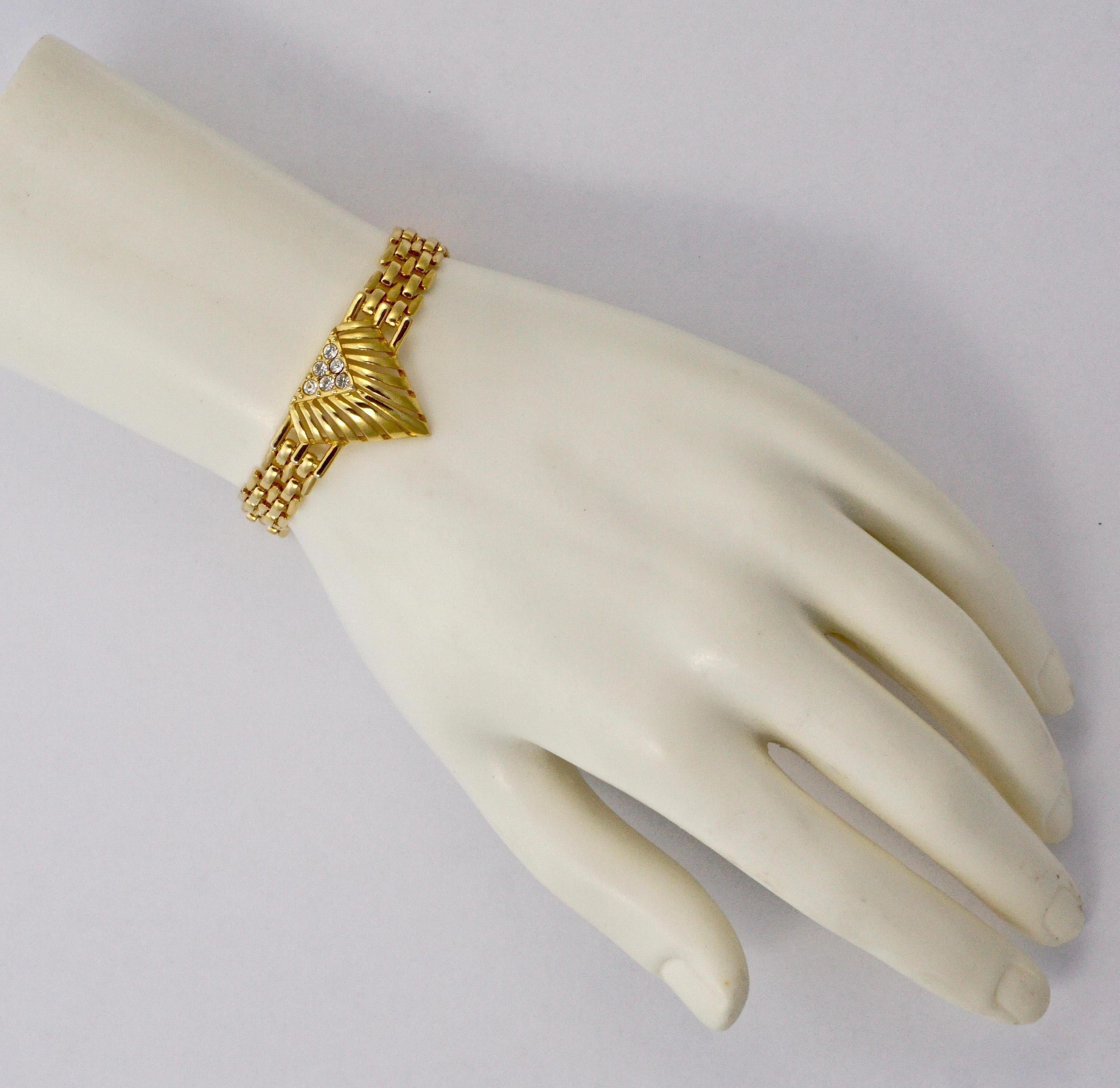 Pierre Cardin Gold Plated and Rhinestones Necklace Bracelet Earrings, 1980s In Good Condition In London, GB