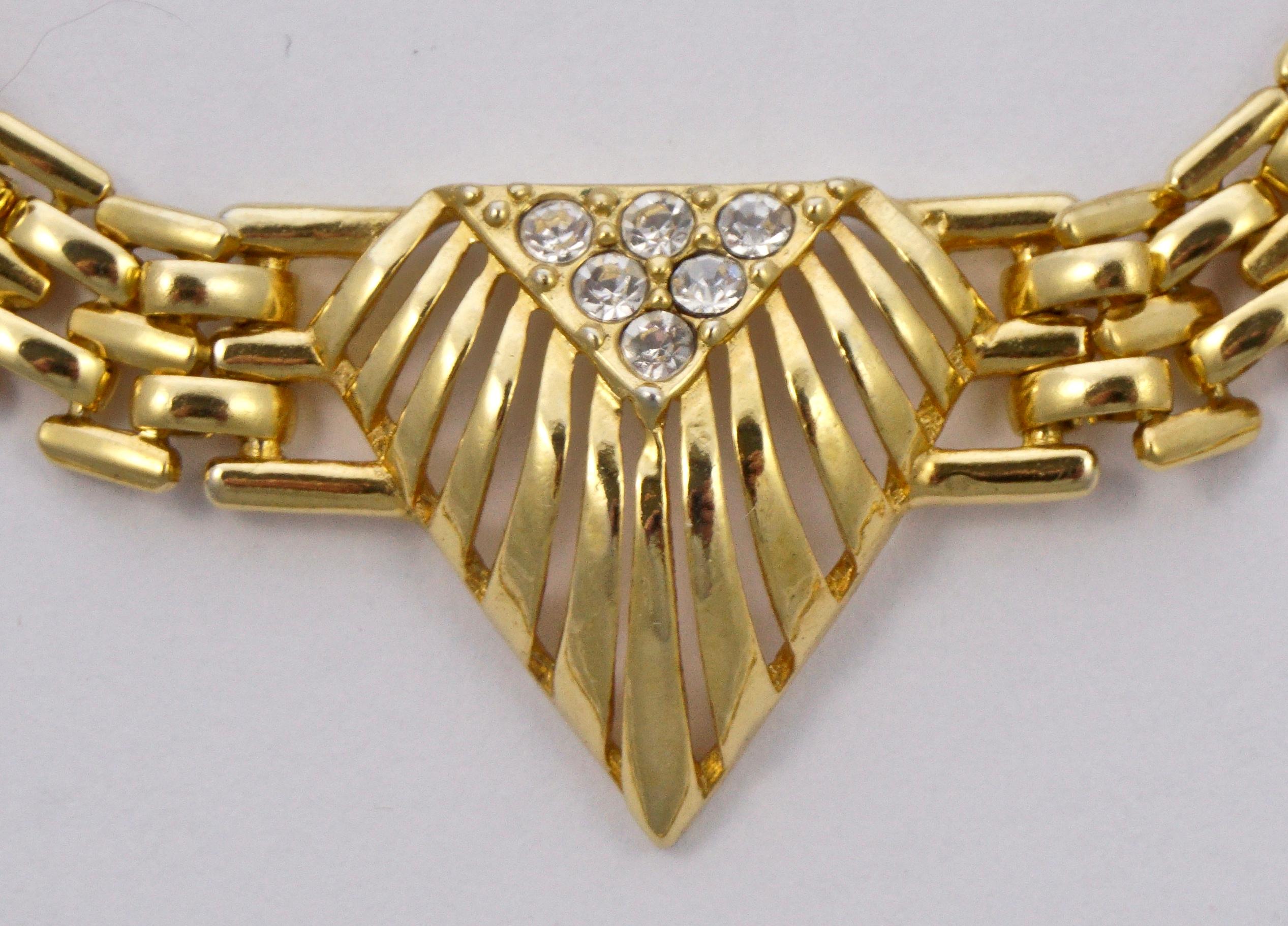 Women's or Men's Pierre Cardin Gold Plated and Rhinestones Necklace Bracelet Earrings, 1980s
