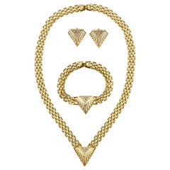 Pierre Cardin Gold Plated and Rhinestones Necklace Bracelet Earrings, 1980s