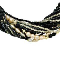 Pierre Cardin Gold Tone and Glass Bead Necklace with a Rhinestone Clasp 1980s