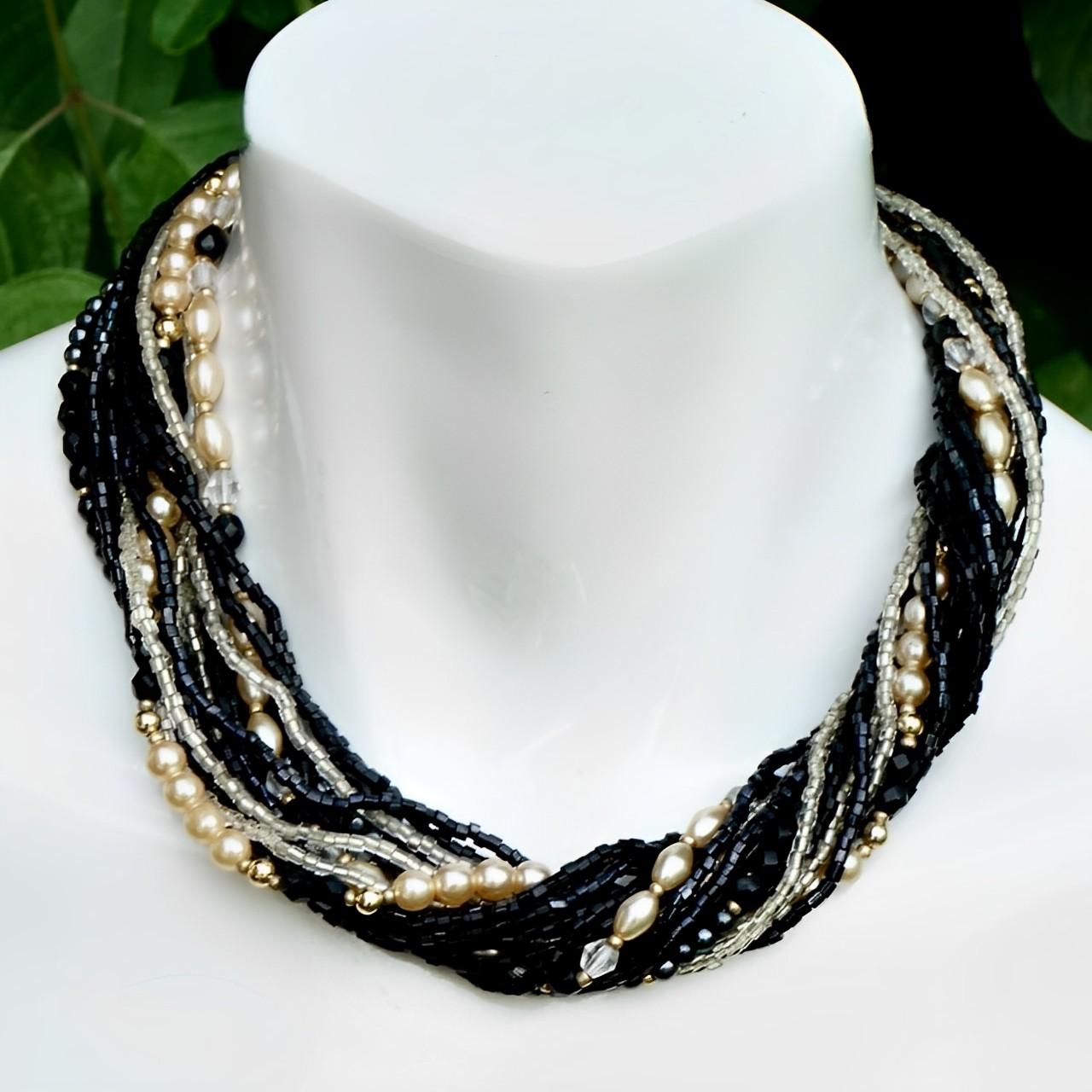 Women's or Men's Pierre Cardin Gold Tone and Glass Bead Necklace with a Rhinestone Clasp 1980s For Sale