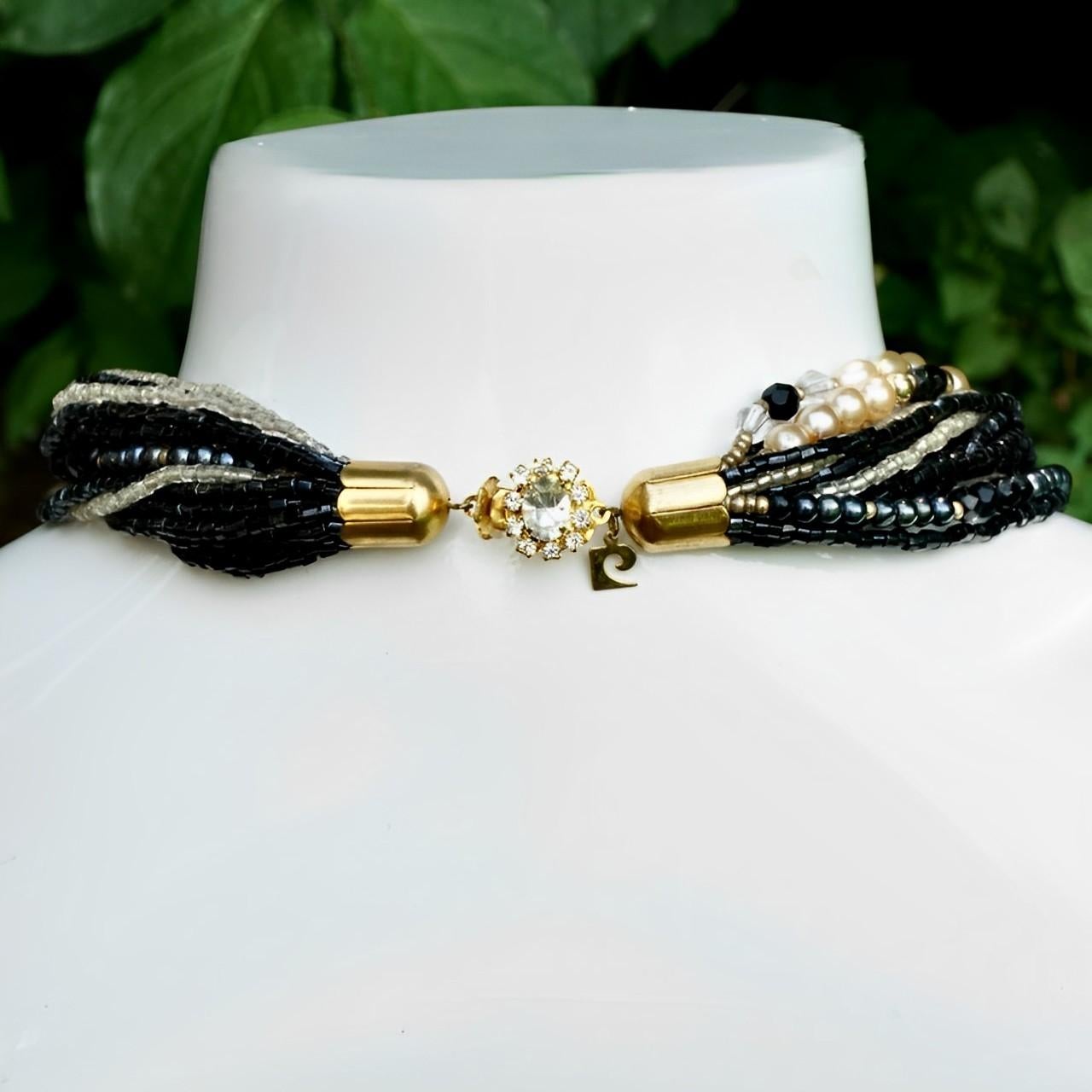 Pierre Cardin Gold Tone and Glass Bead Necklace with a Rhinestone Clasp 1980s For Sale 2