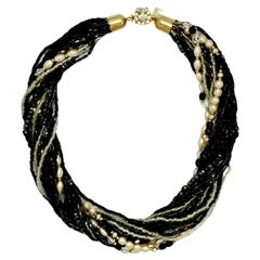 Pierre Cardin, collier de perles en or et verre avec fermoir en strass, années 1980