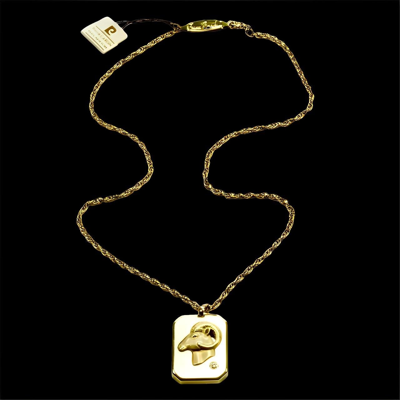 Pierre Cardin Gold Tone Aries Zodiac Pendant Necklace set with a Diamond For Sale 5