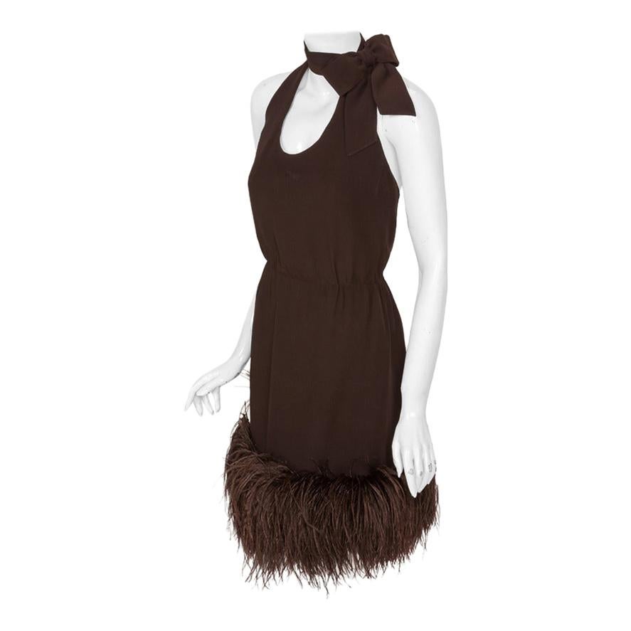 Pierre Cardin Haute Couture Chiffon Cocktail Dress w/Ostrich Feather Trim