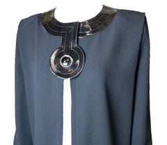 Pierre Cardin Haute Couture Crepe Evening Coat with Vinyl Accent, 1980s