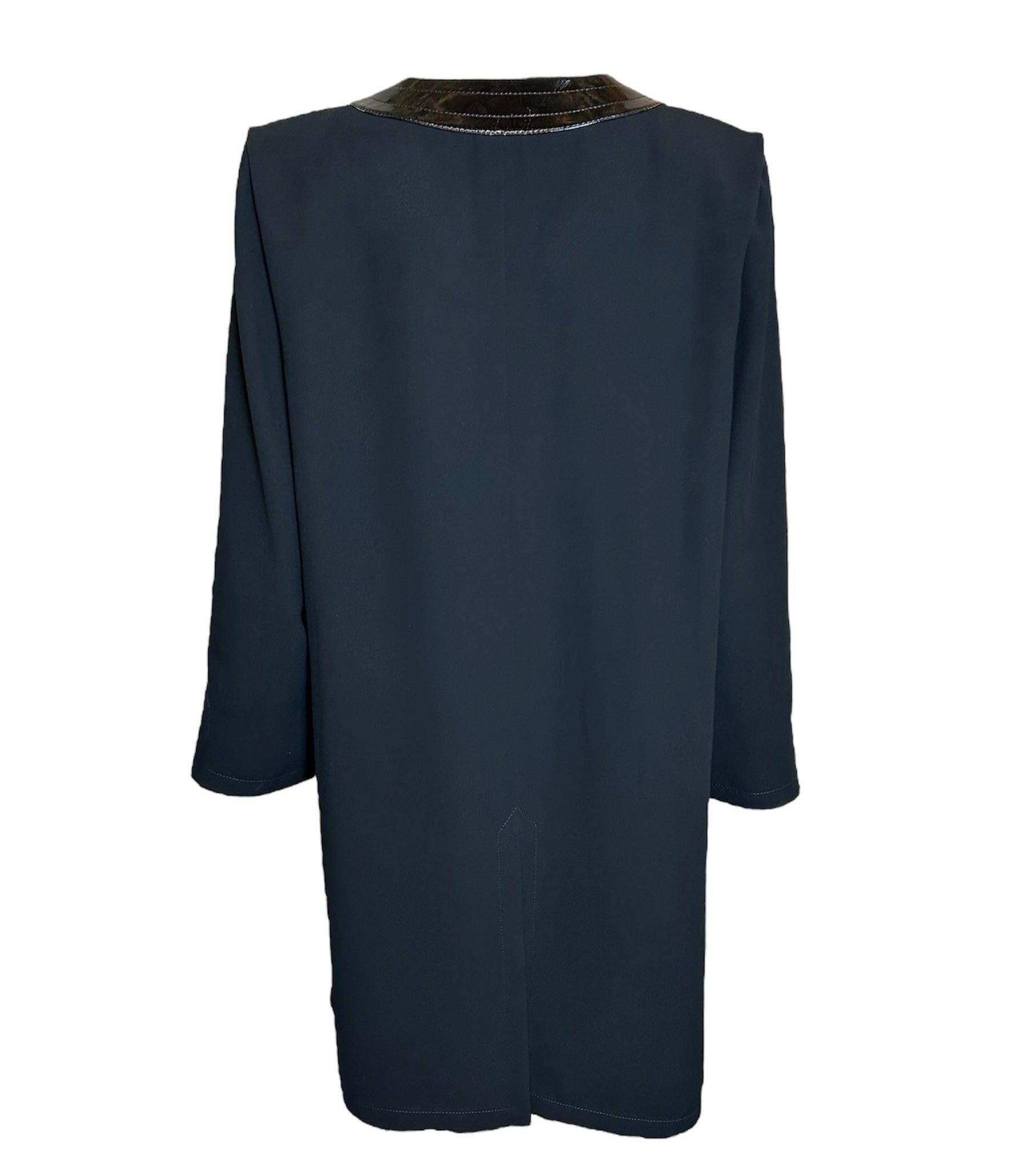 Black Pierre Cardin Haute Couture Crepe Evening Coat with Vinyl Accent, 1980s For Sale