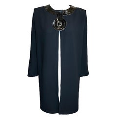 Pierre Cardin Haute Couture Crepe Evening Coat with Vinyl Accent, 1980s