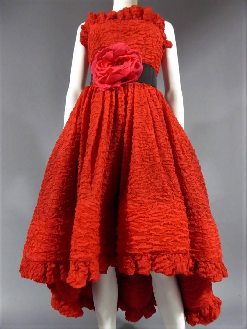 A Pierre Cardin Haute Couture Red Silk strapless Cocktail Dress, Circa 1980 4