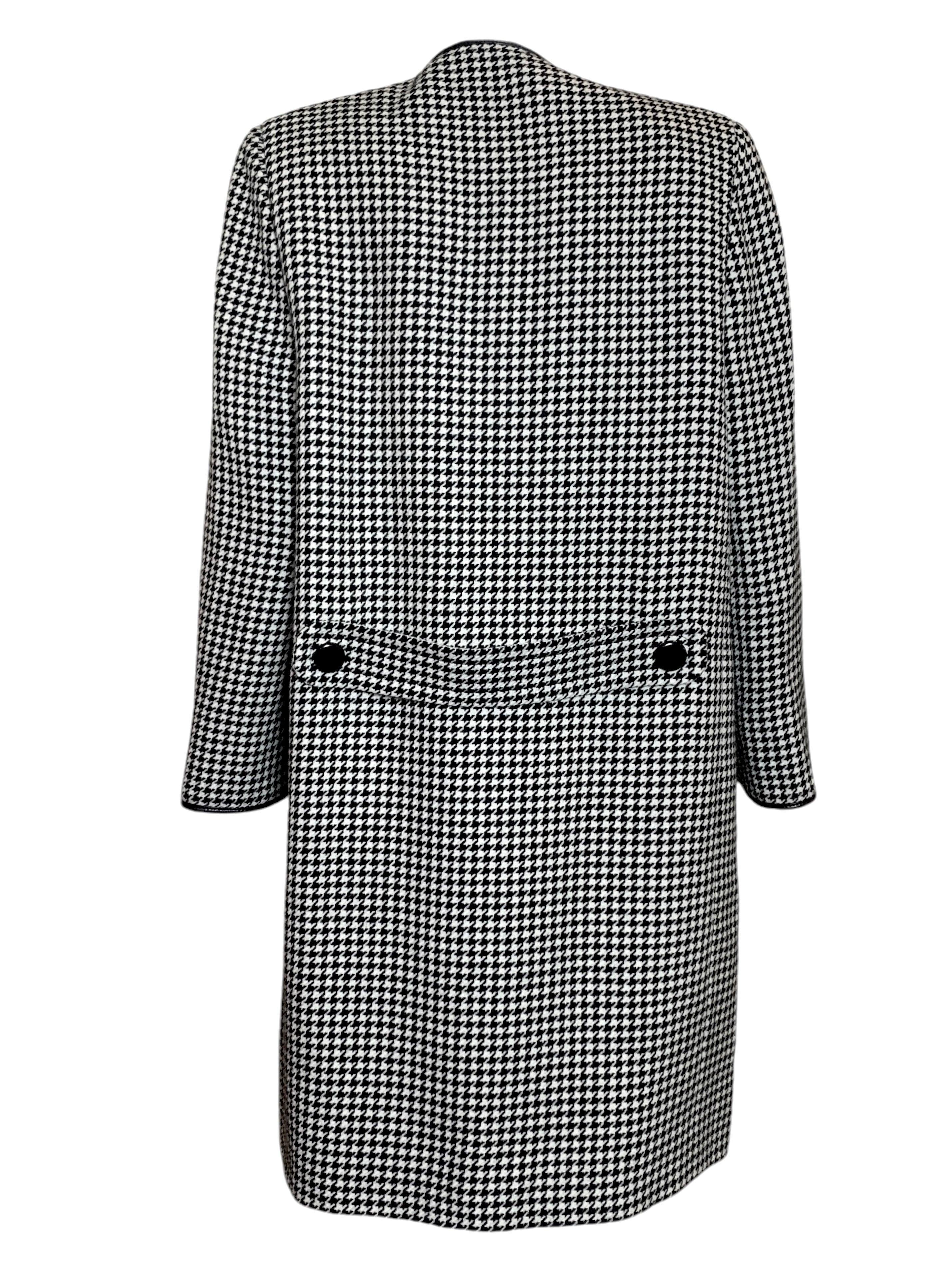 Black Pierre Cardin Haute Couture Houndstooth Coat, 1980s For Sale