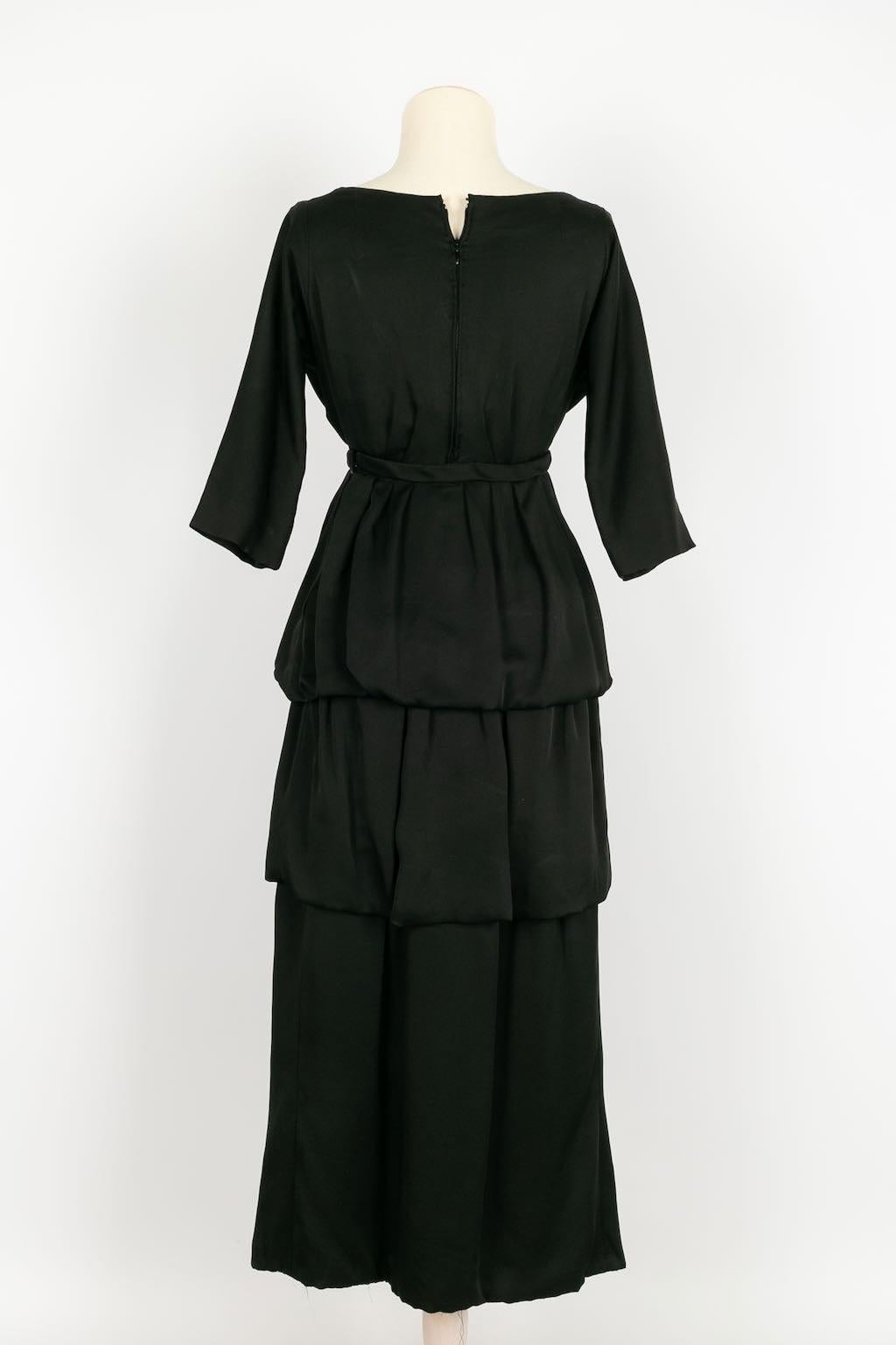 Black Pierre Cardin Haute Couture Long Silk Dress, Size 36FR For Sale