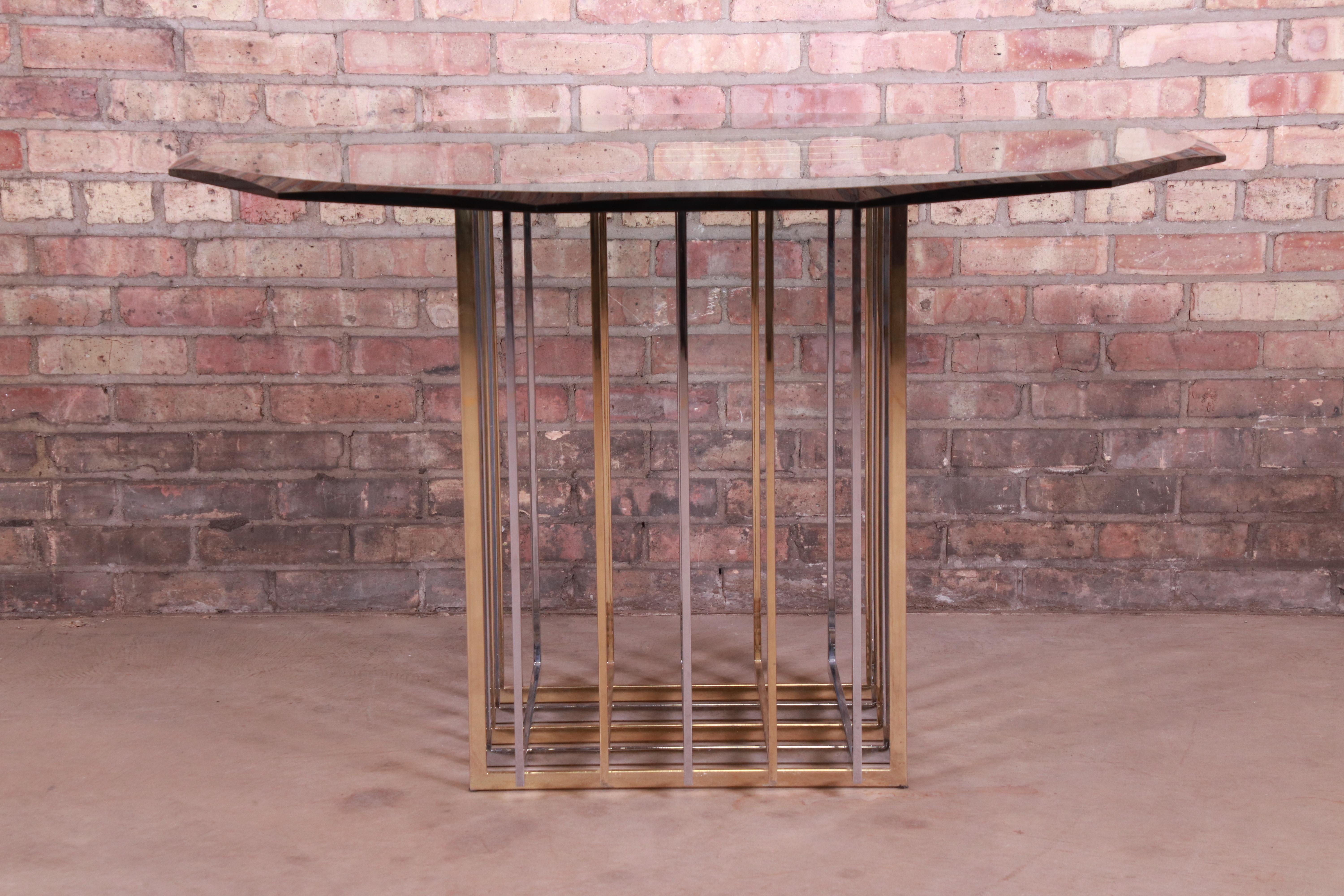 Mid-Century Modern Pierre Cardin Hollywood Regency Dining Table in Brass, Nickel, and Glass, 1970s