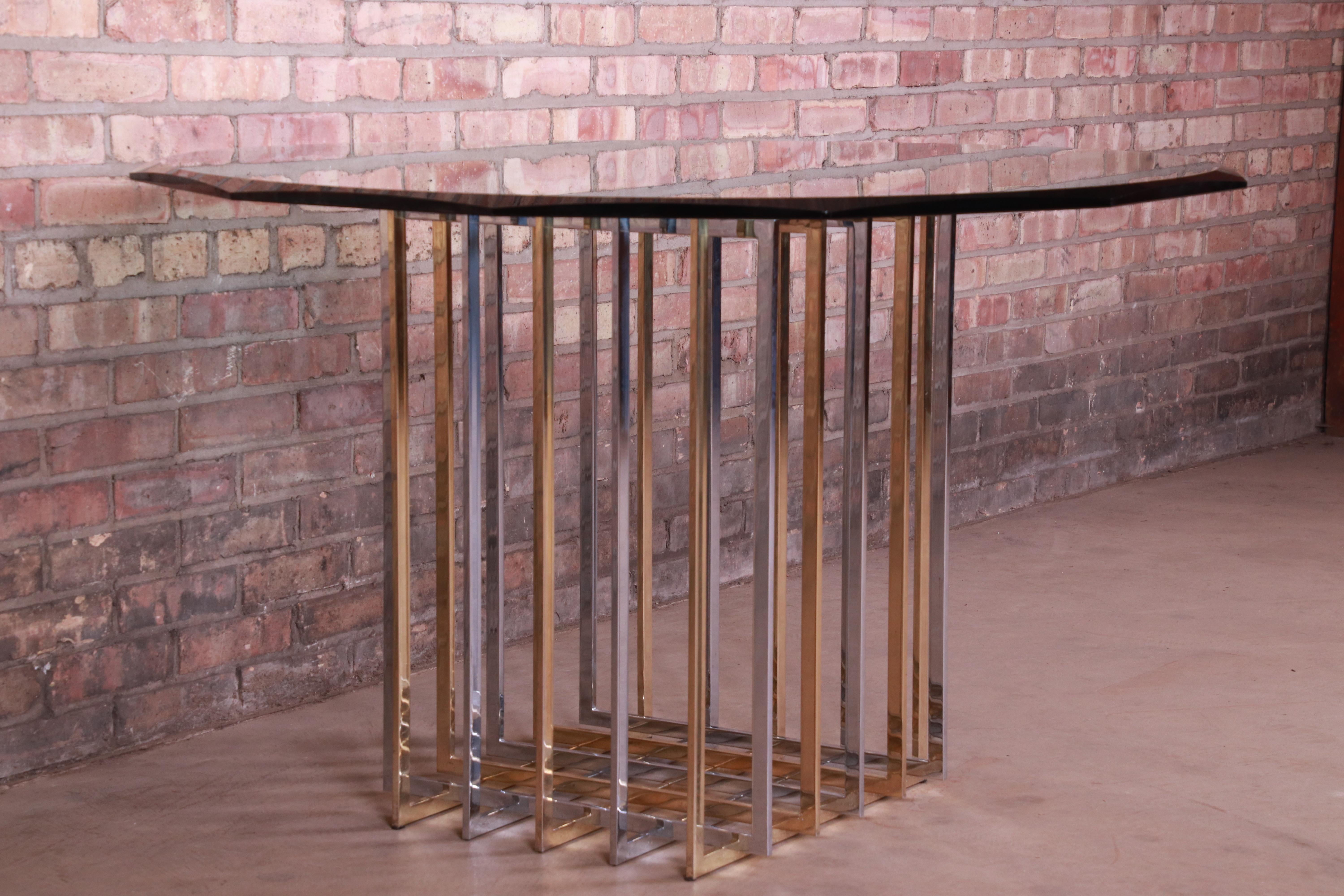 Pierre Cardin Hollywood Regency Dining Table in Brass, Nickel, and Glass, 1970s In Good Condition In South Bend, IN