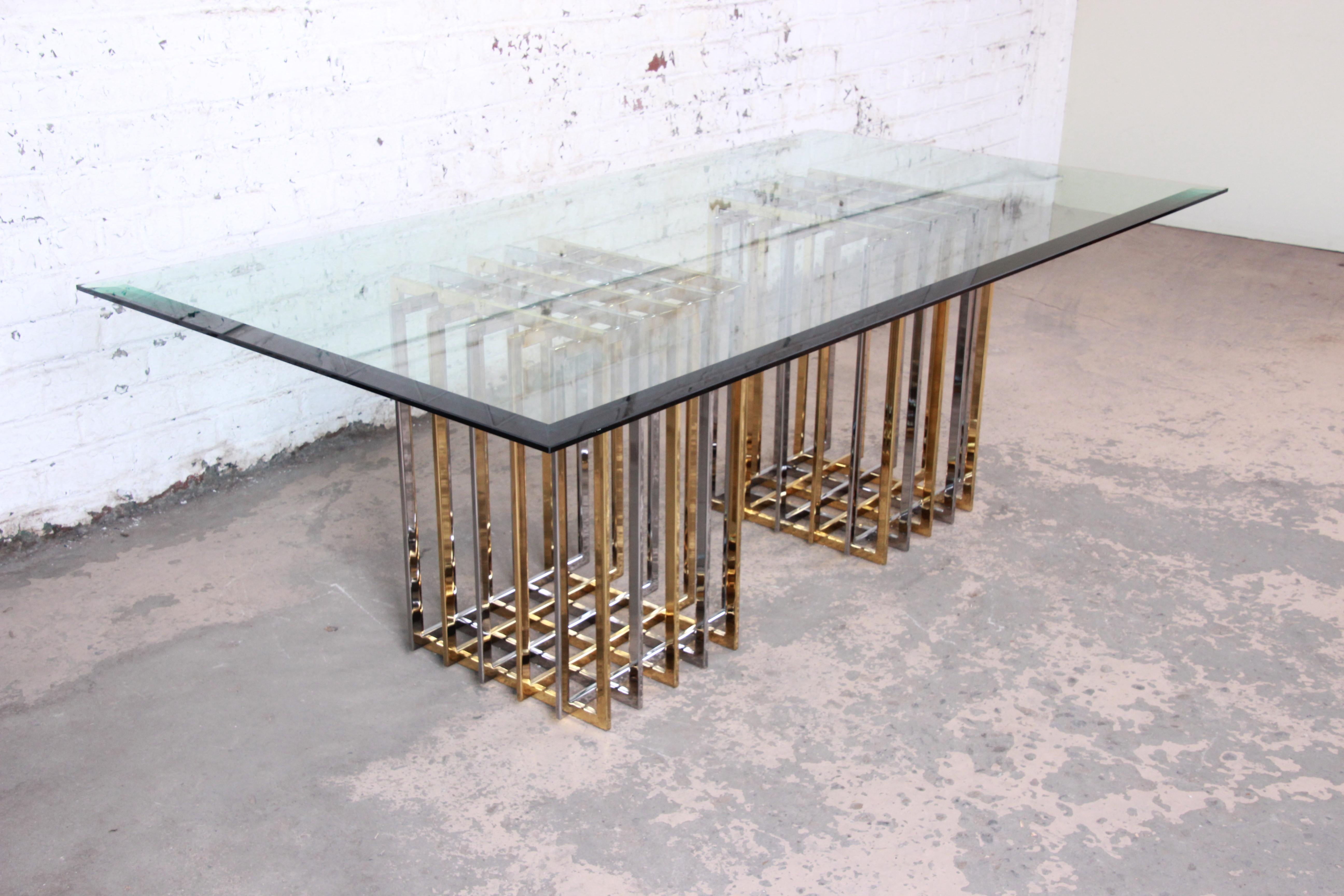 Pierre Cardin Hollywood Regency Dining Table in Brass, Nickel, and Glass, 1970s 2