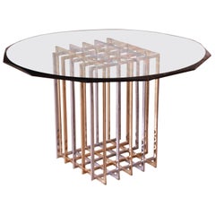 Pierre Cardin Hollywood Regency Dining Table in Brass, Nickel, and Glass, 1970s