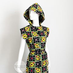 Pierre Cardin Hooded Jacket Long Vest Space Age Futurism Mod Graphic Print 60s