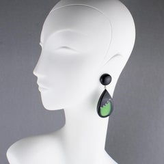 Pierre Cardin Jeweled Dangle Clip Earrings Black and Green Resin