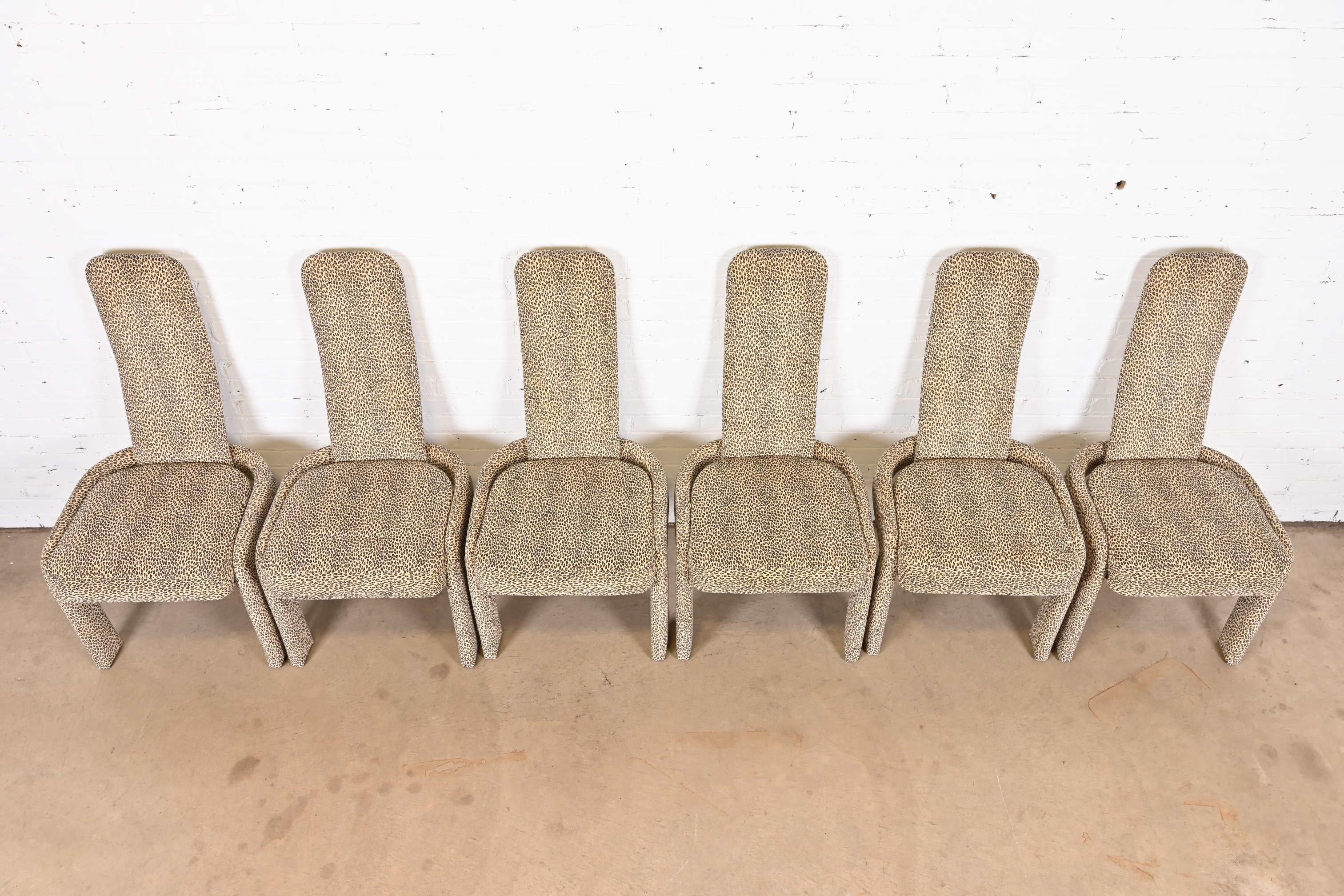 Late 20th Century Pierre Cardin Leopard Print Upholstered High Back Dining Chairs, Set of Six For Sale