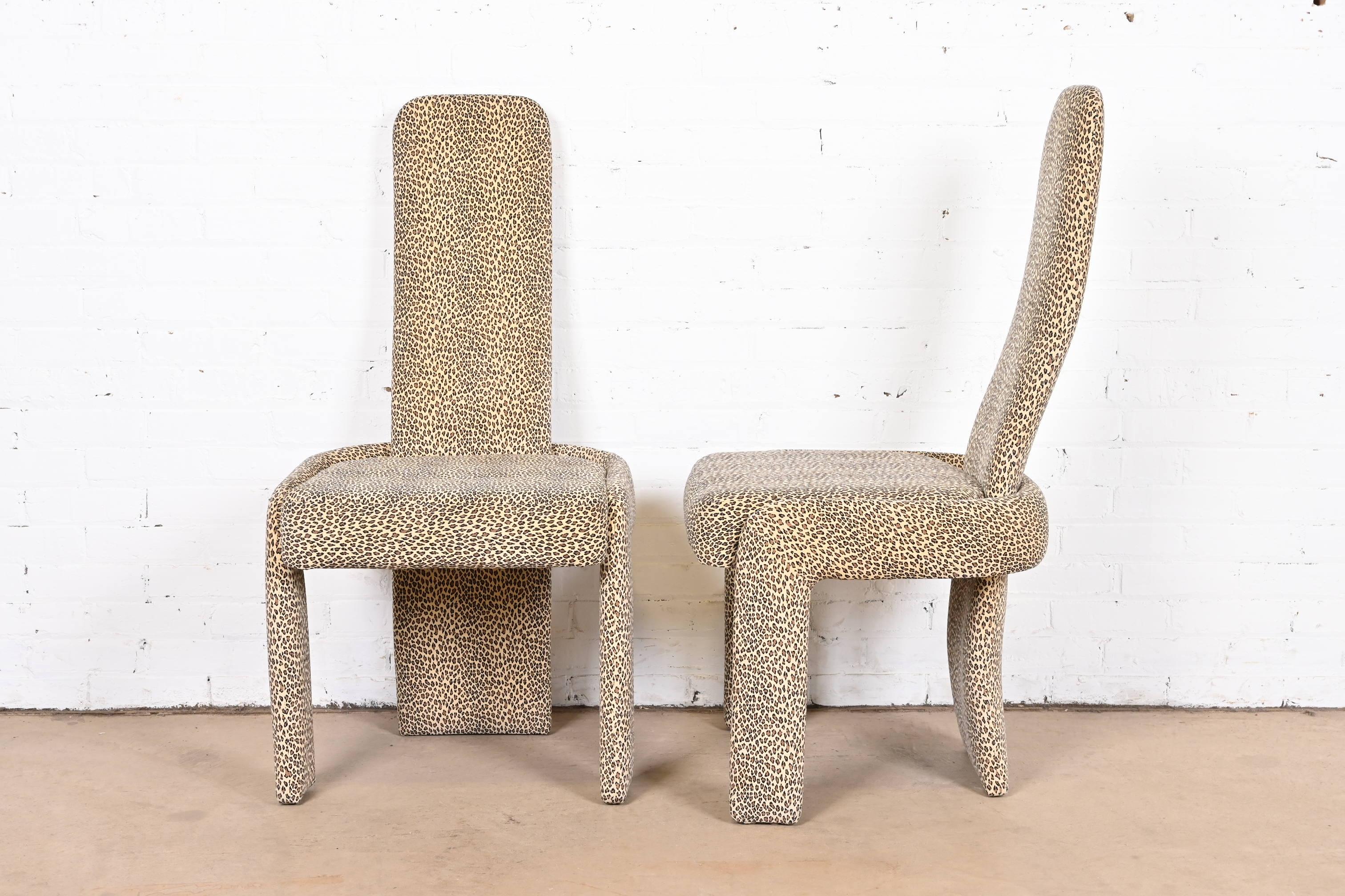Late 20th Century Pierre Cardin Leopard Print Upholstered High Back Dining Chairs, Set of Six For Sale