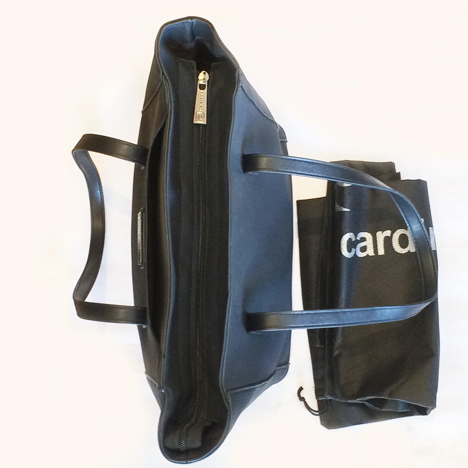 Pierre Cardin Linen Textured black handbag bag tote In New Condition For Sale In Daylesford, Victoria