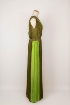 Pierre Cardin Long Green-tone Pleated Crepe Dress