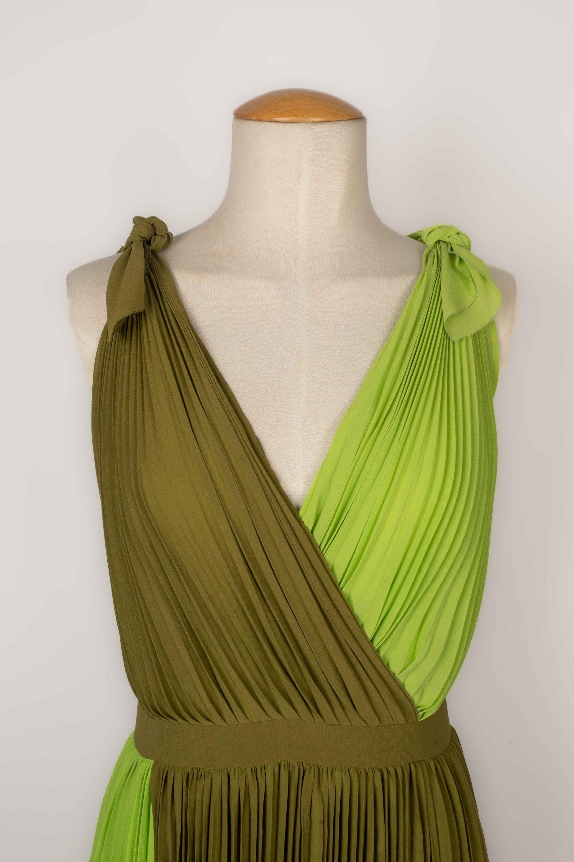 De las mujeres Vestido largo Pierre Cardin de crepé plisado en tonos verdes en venta