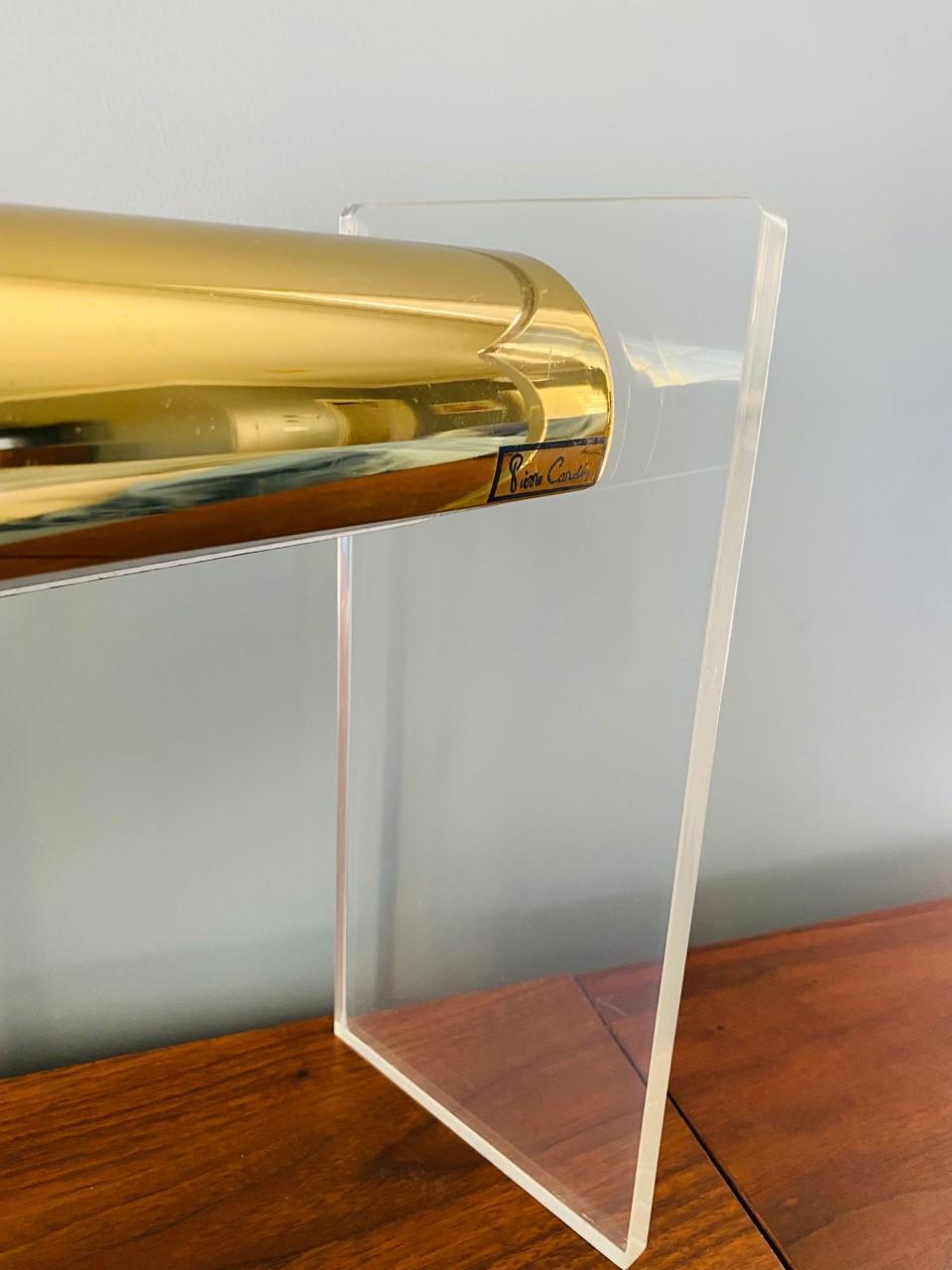 French Pierre Cardin Lucite and Brass Table Lamp For Sale