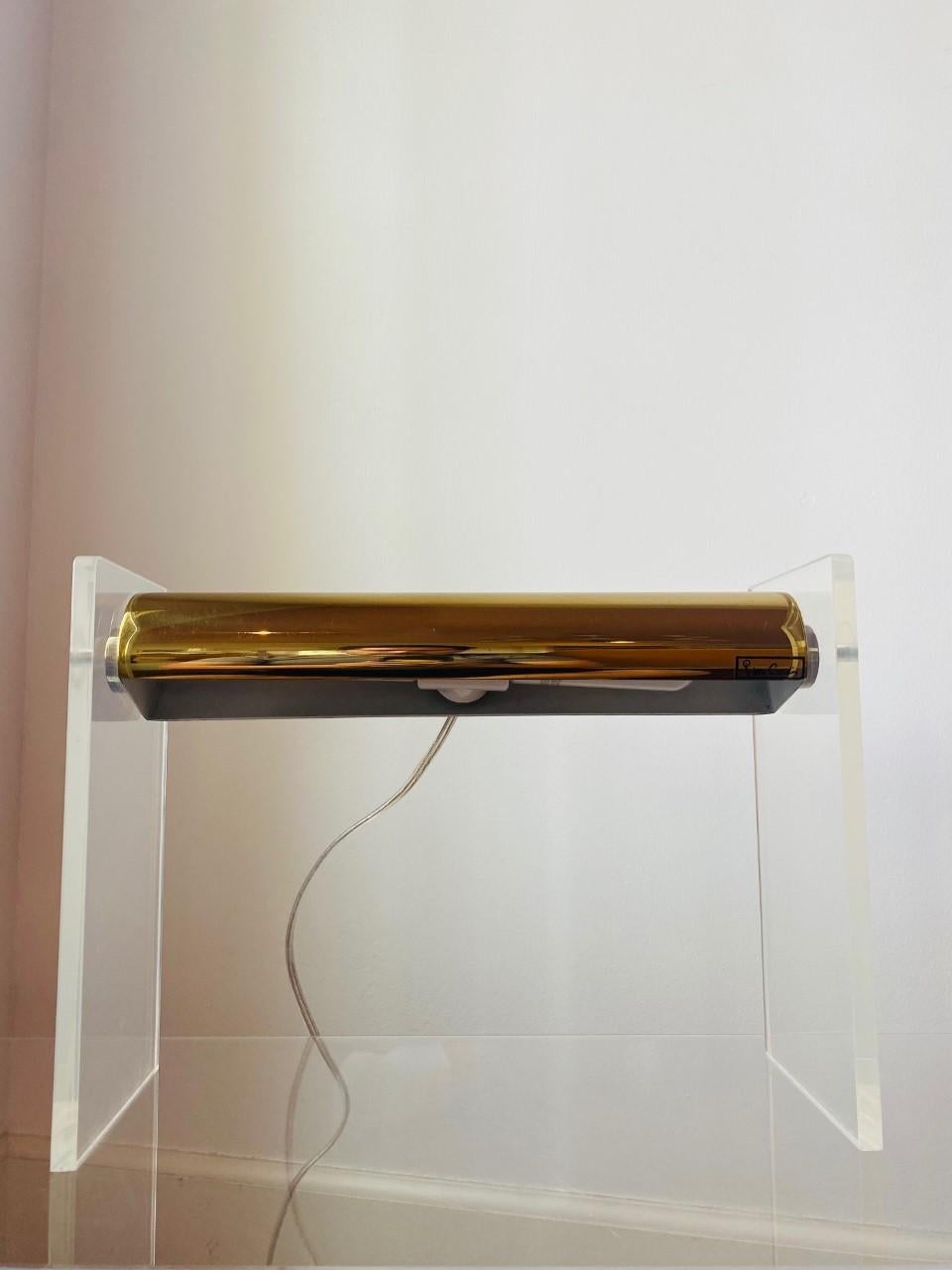 Hand-Crafted Pierre Cardin Lucite and Brass Table Lamp For Sale