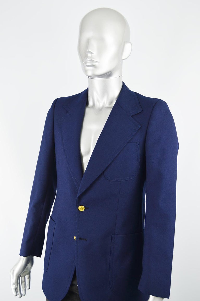 Black Pierre Cardin Men's 1970s Blue Paisley Lined Vintage Blazer Jacket For Sale