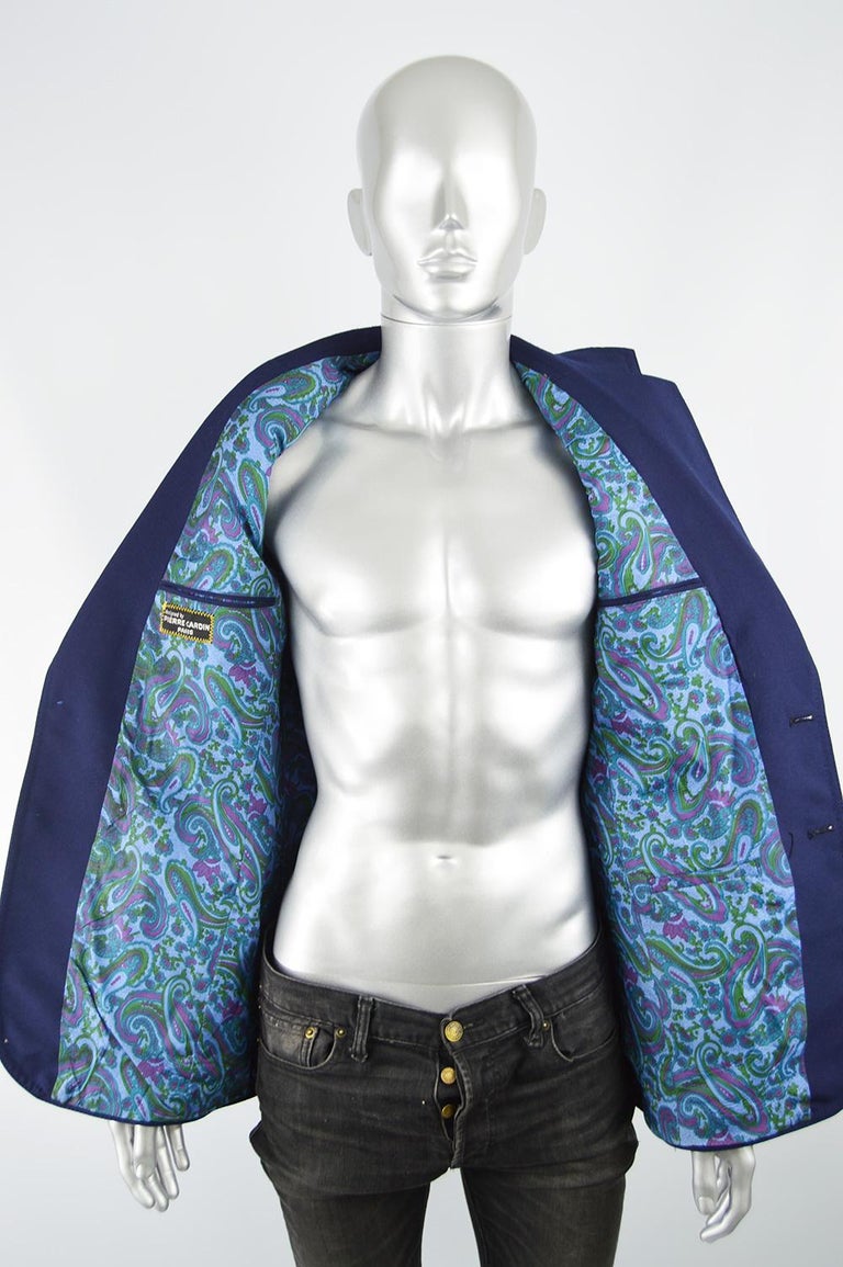 Pierre Cardin Men's 1970s Blue Paisley Lined Vintage Blazer Jacket For Sale 4