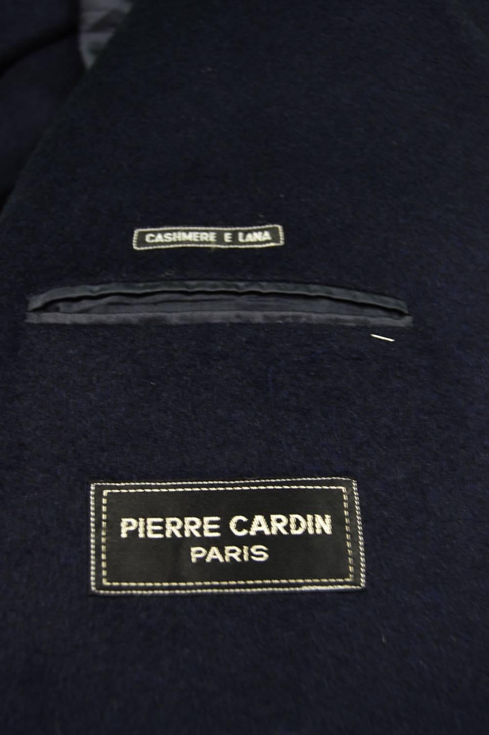 Pierre Cardin Men's Navy Blue Cashmere and Wool Belted Vintage Overcoat, 1980s 2