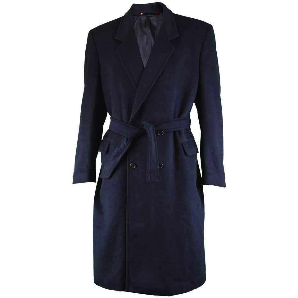 Pierre Cardin Men's Navy Blue Cashmere and Wool Belted Vintage Overcoat ...