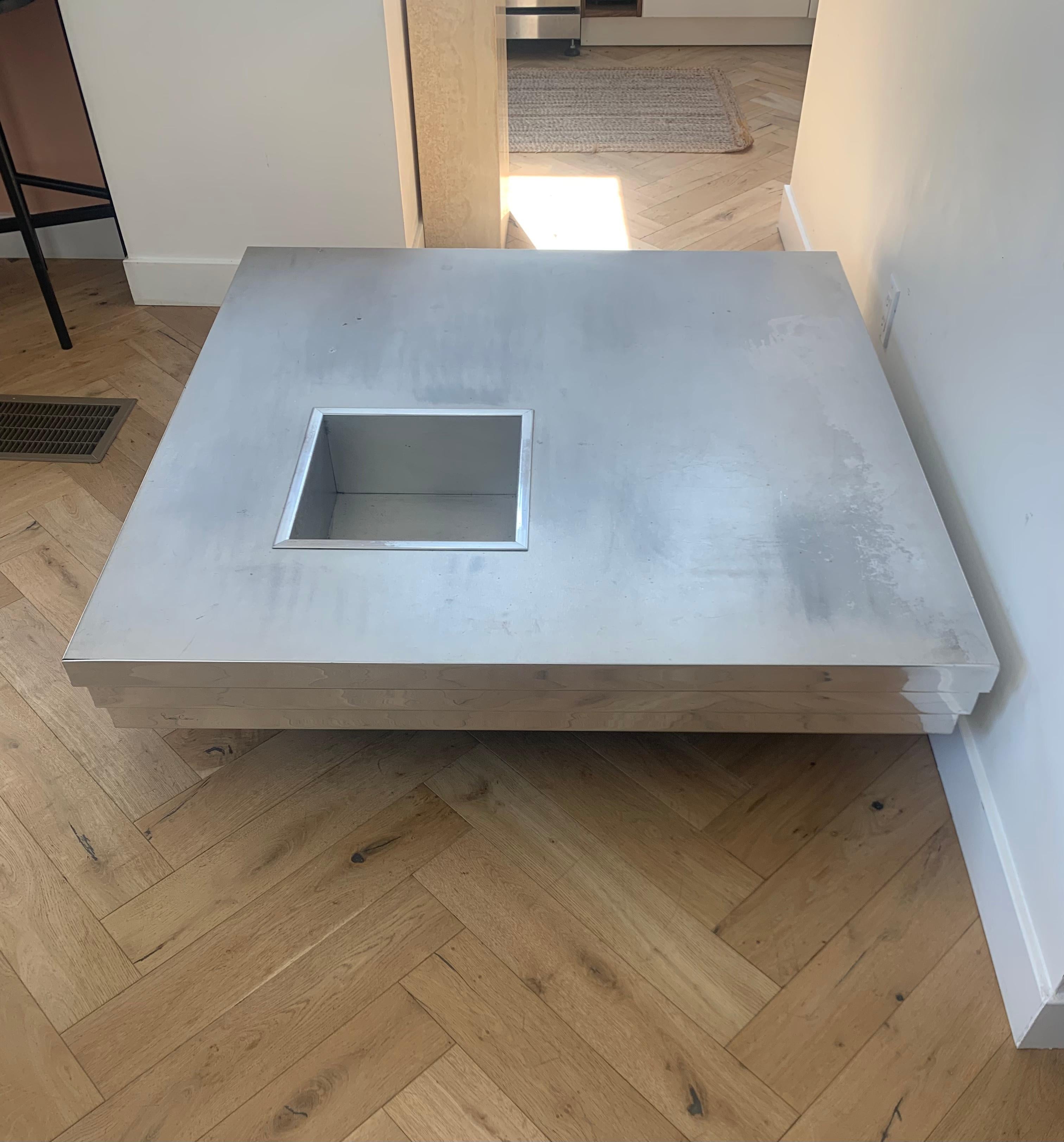 Aluminum Pierre Cardin Metal and Wood Graduated Coffee Table, 1970s