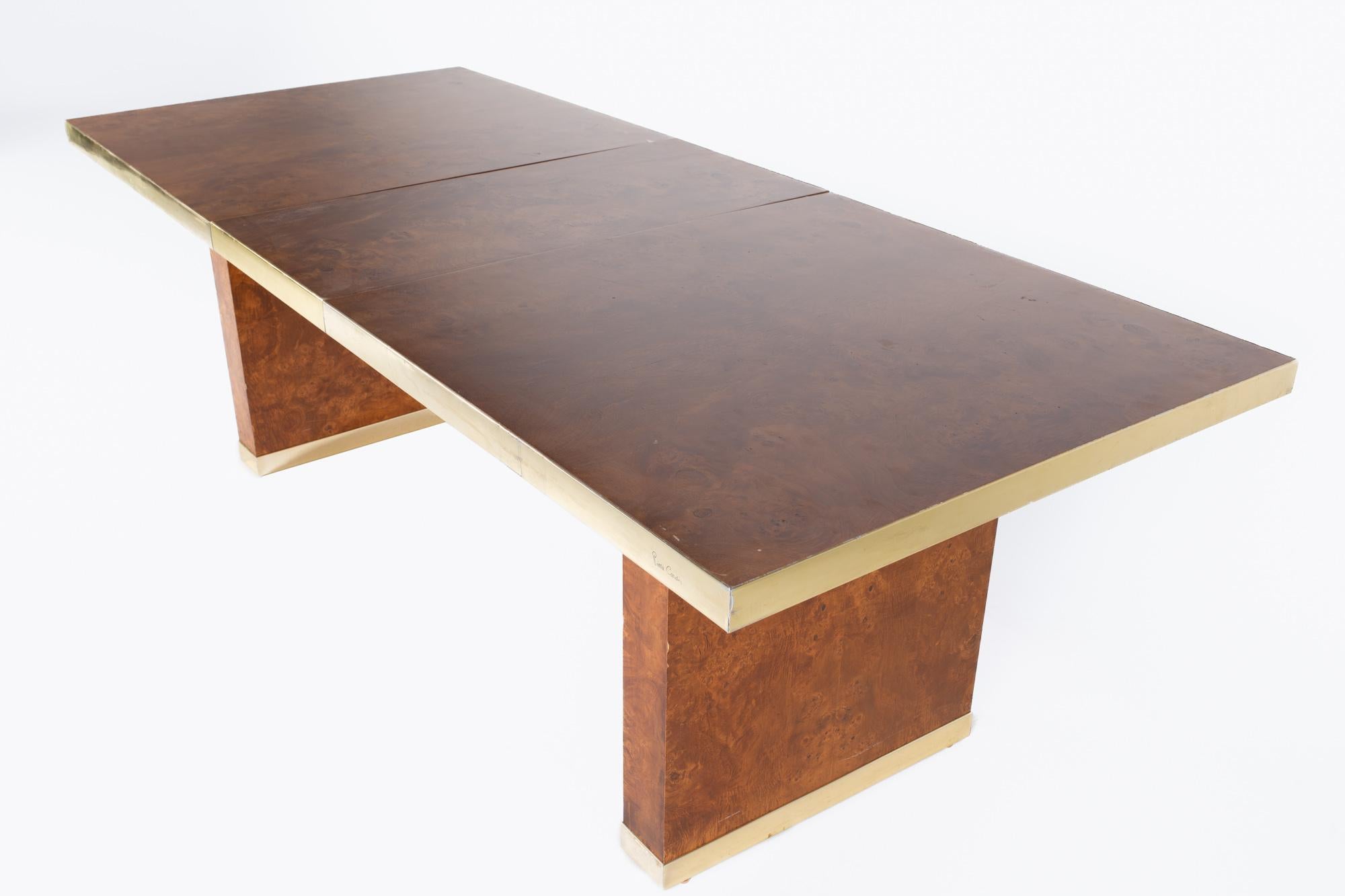 Pierre Cardin Mid Century Burlwood and Brass Dining Table For Sale 3
