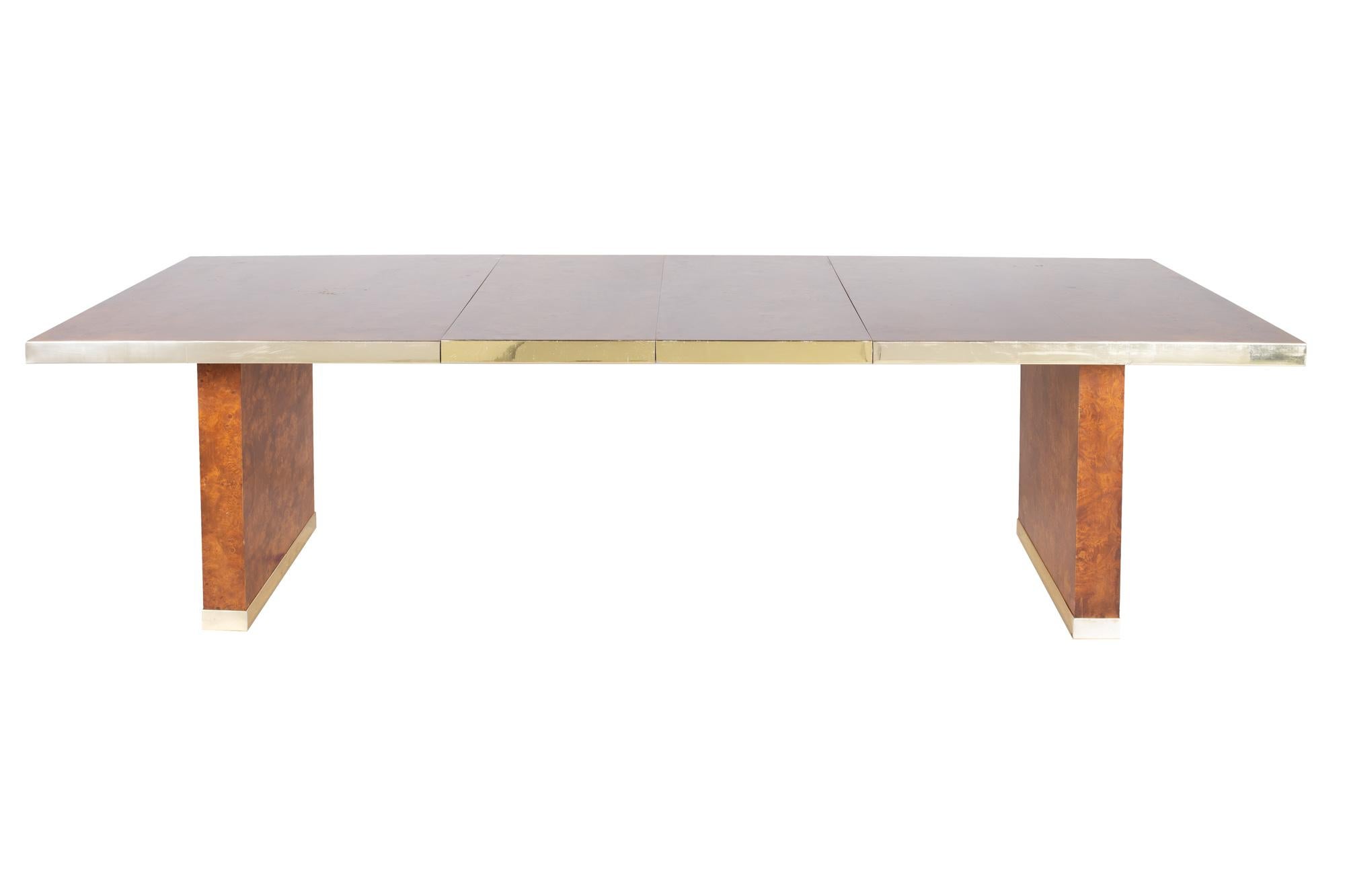 Pierre Cardin Mid Century Burlwood and Brass Dining Table For Sale 6