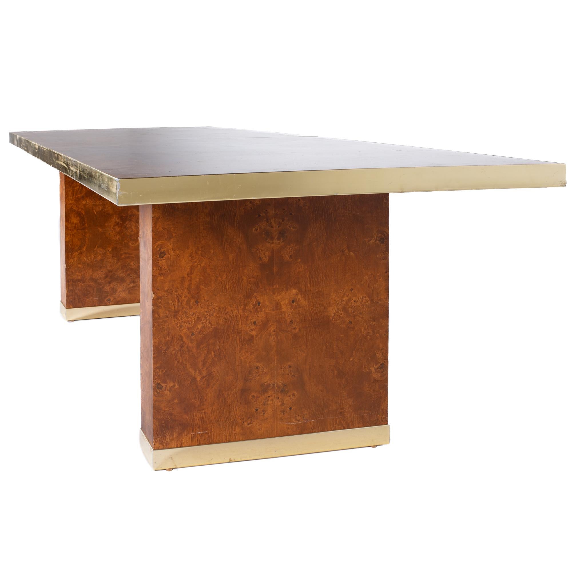 Pierre Cardin Mid Century Burlwood and Brass Dining Table For Sale 10