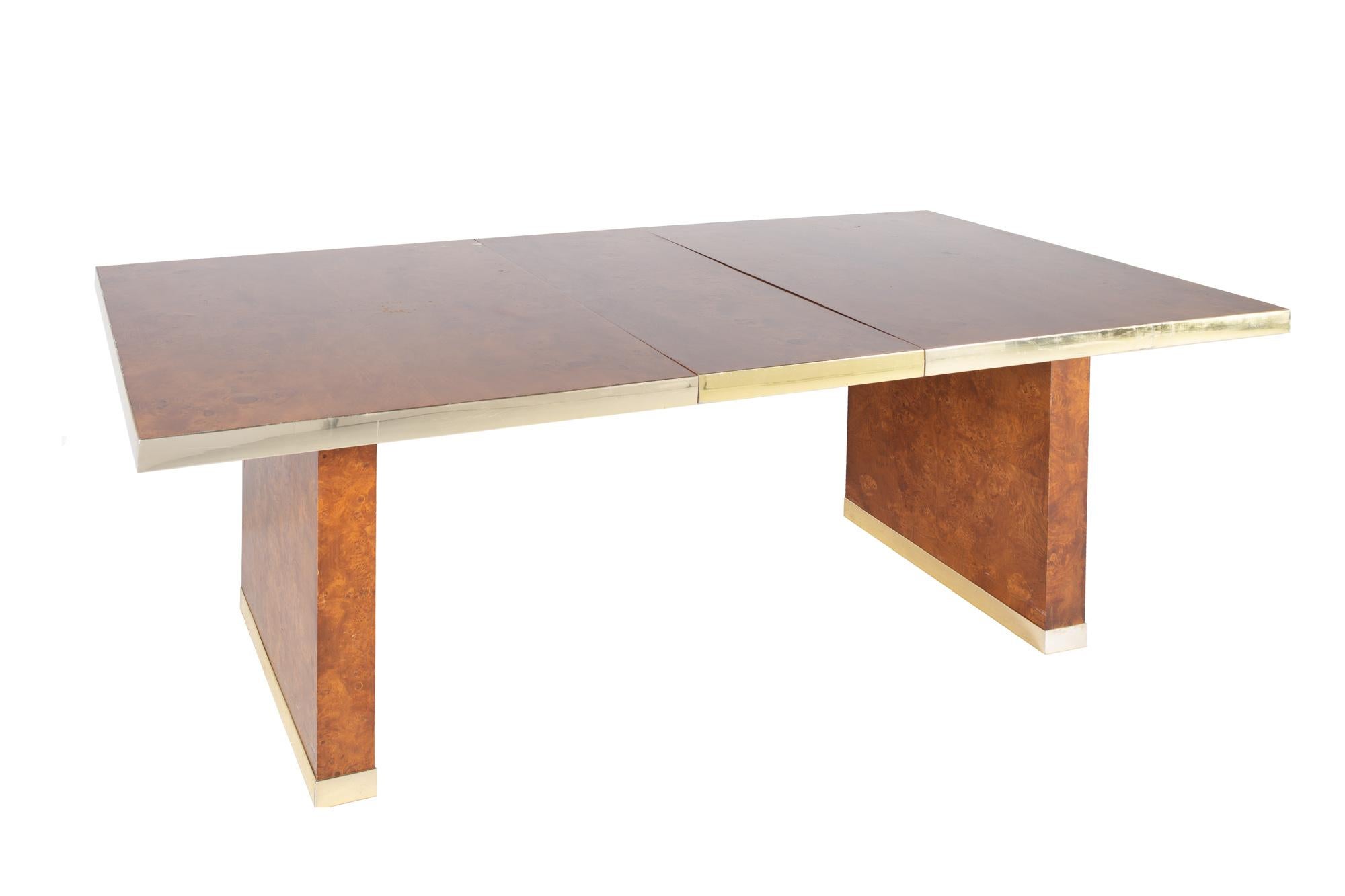 Pierre Cardin Mid Century Burlwood and Brass Dining Table In Good Condition For Sale In Countryside, IL